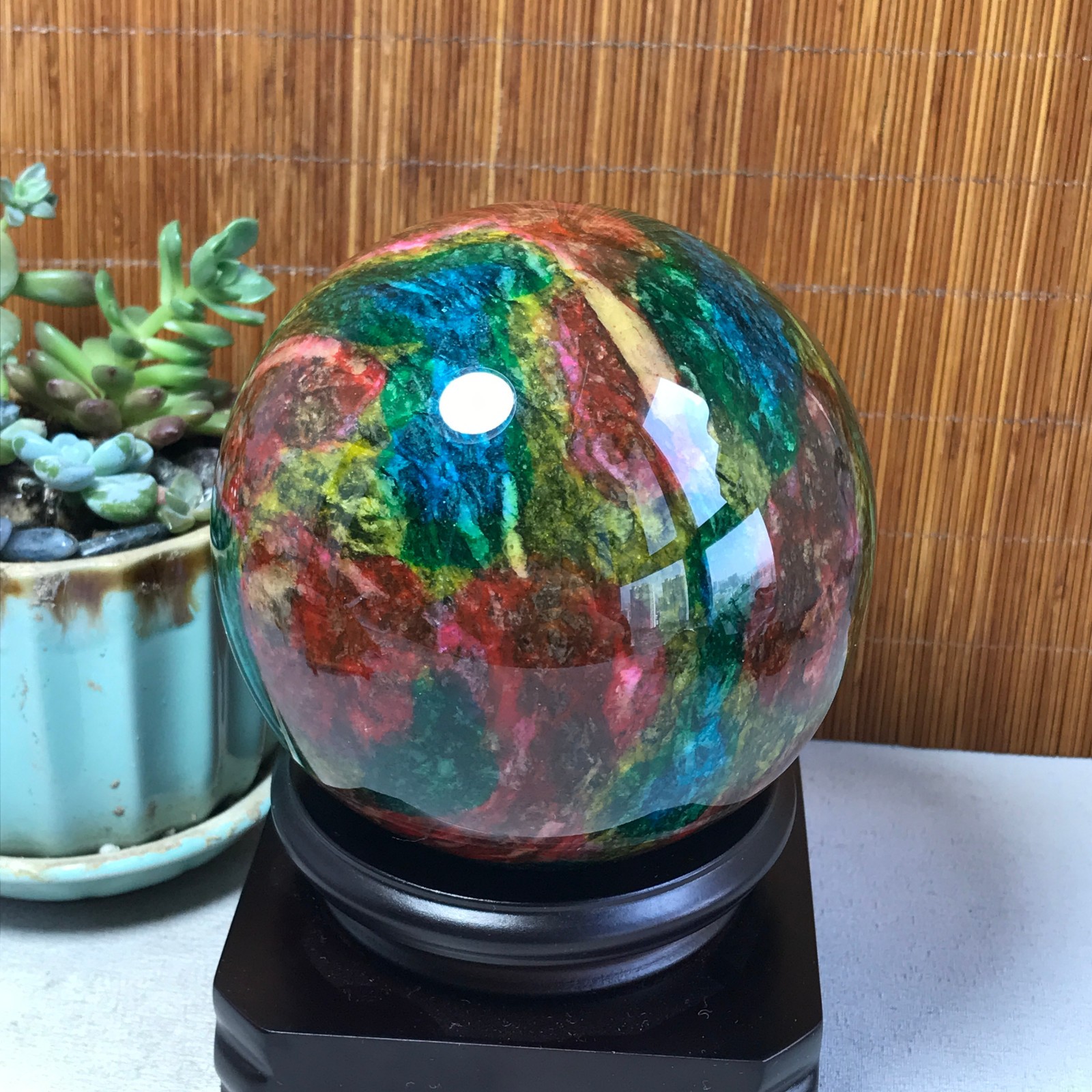 Natural “Seven Colors Jade” sphere Ball -Taiwan China 1.85kg Base Random A5808
