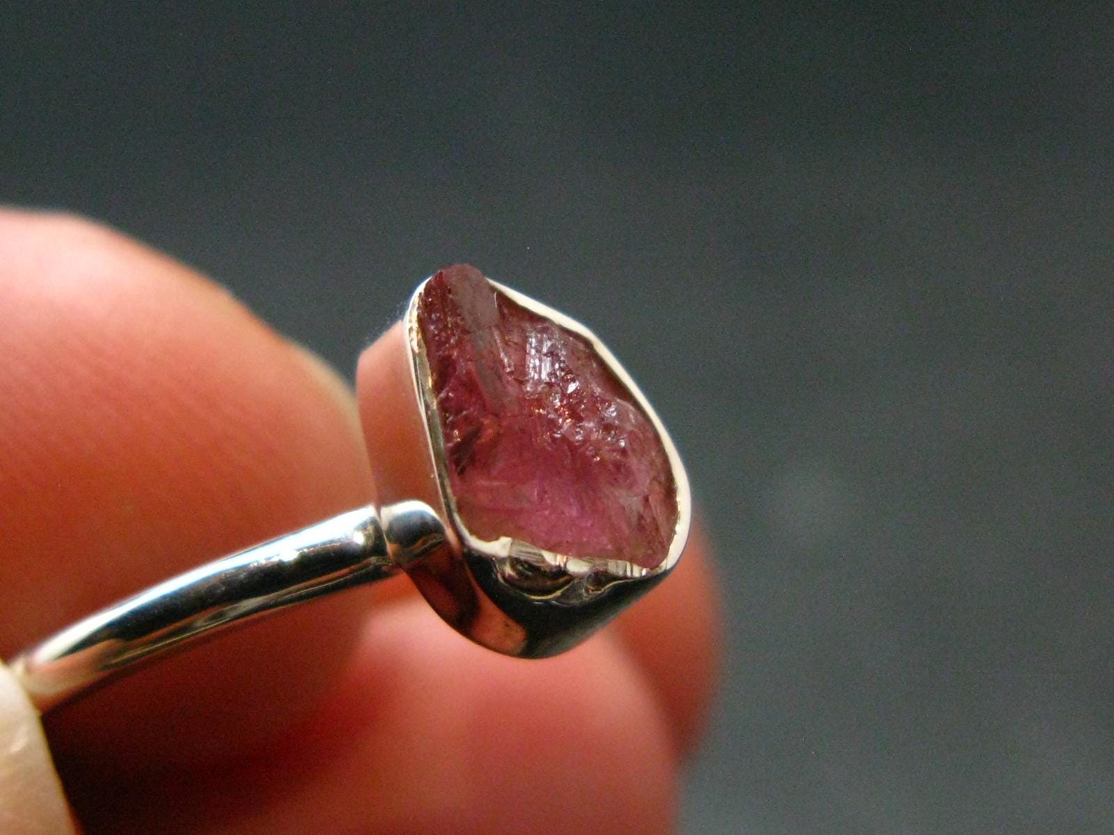 Pezzottaite Crystal Silver Ring From Madagascar – Size 7 – 2.0 Grams