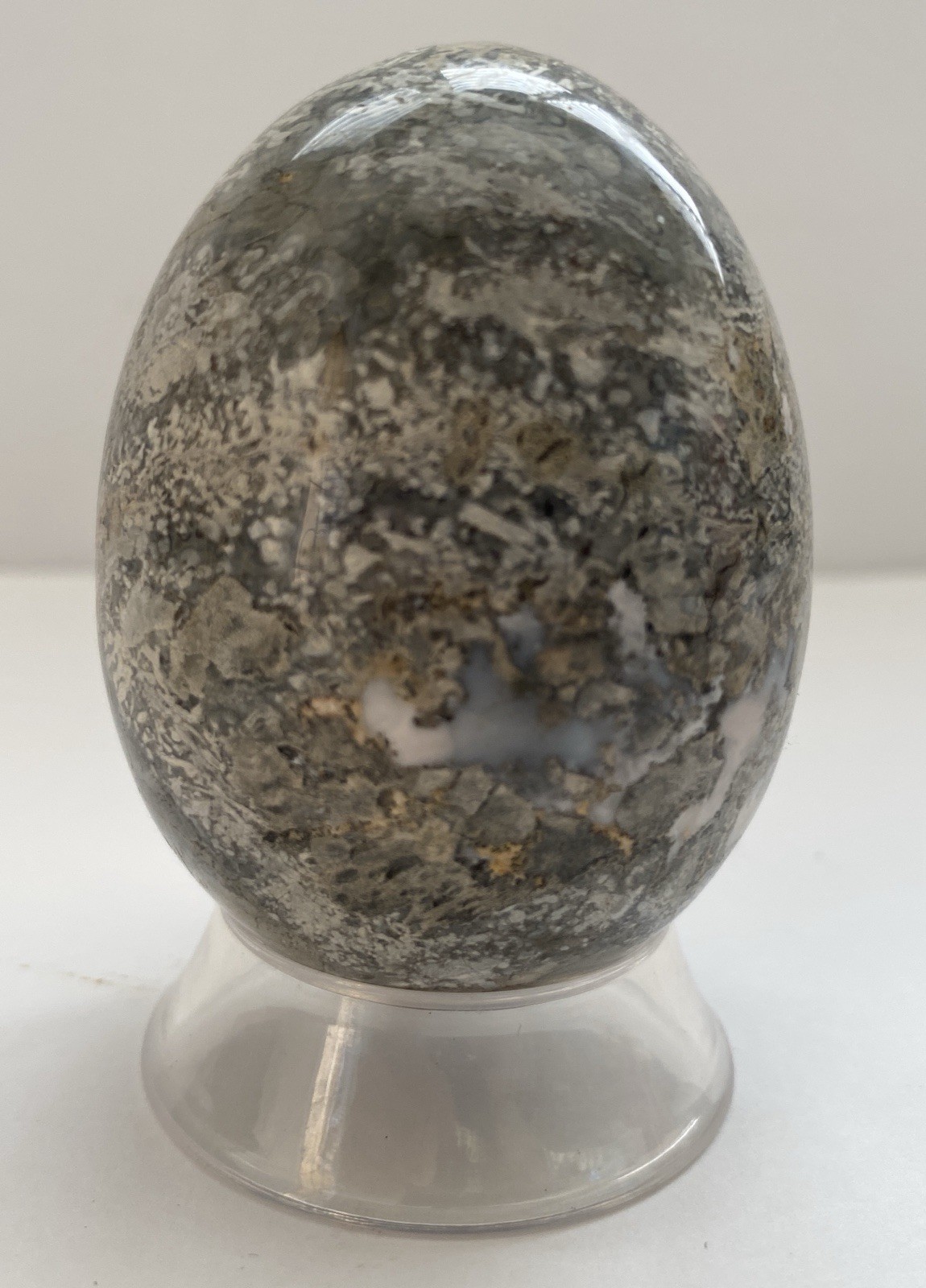 Natural Onyx Stone Egg With Stand Hand Polished Banded Agate Calcite Crystal