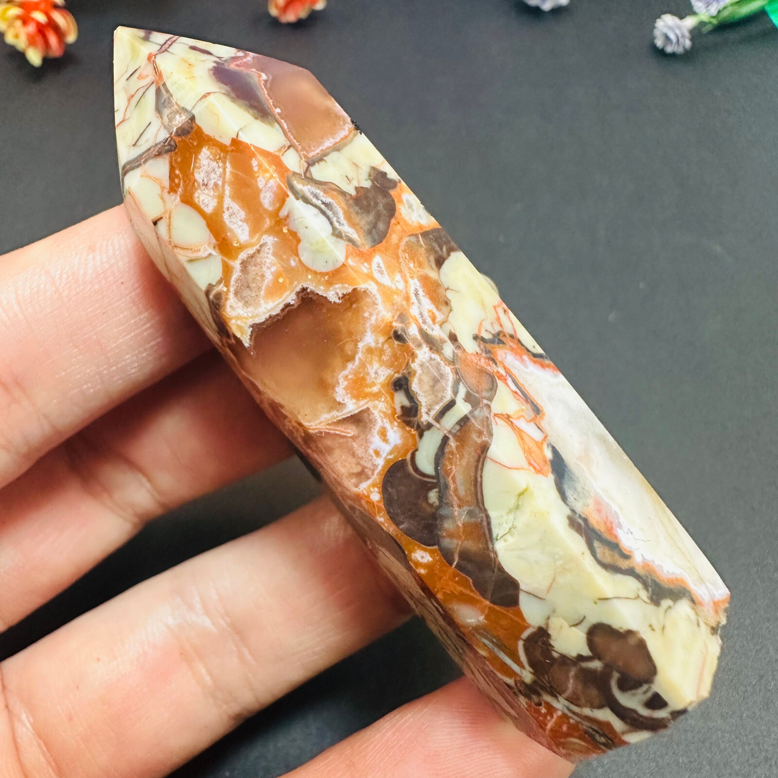 Natural Money Agate Obelisk Quartz Crystal Wand Tower Point Reiki Healing 1PC