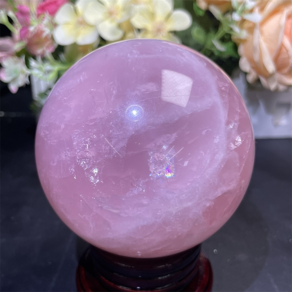 2.2LB 3.5″ Natural Rose Quartz Sphere Ball Decor Crystal Heal Reiki Rainbow