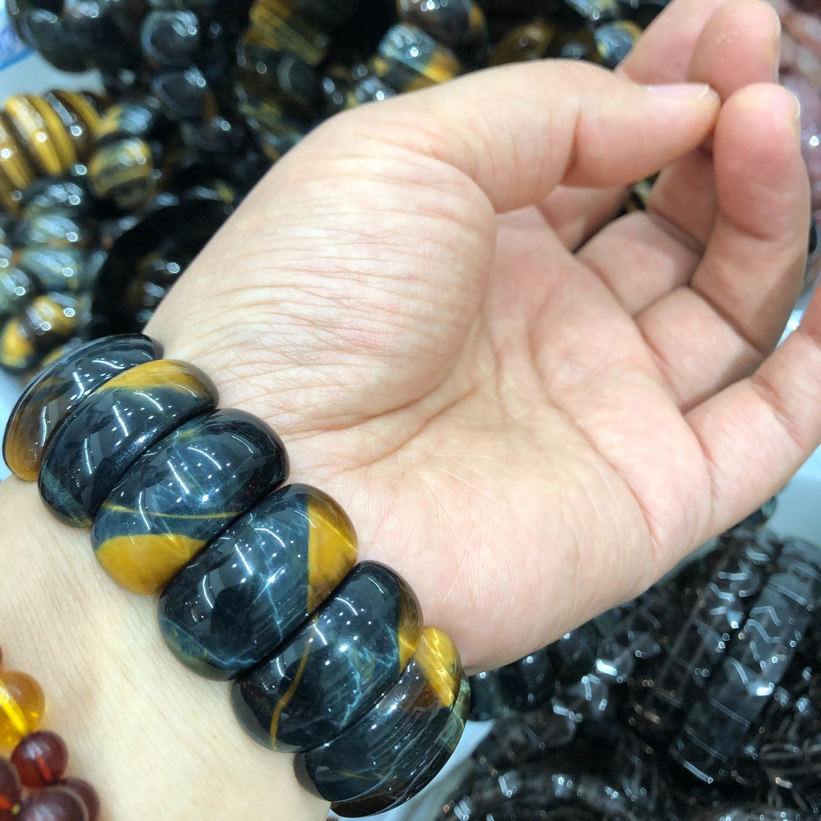 1Pcs Natural Tiger’s Eye Stone Bracelet Brown Gemstone Stretch Bracelet Handmade