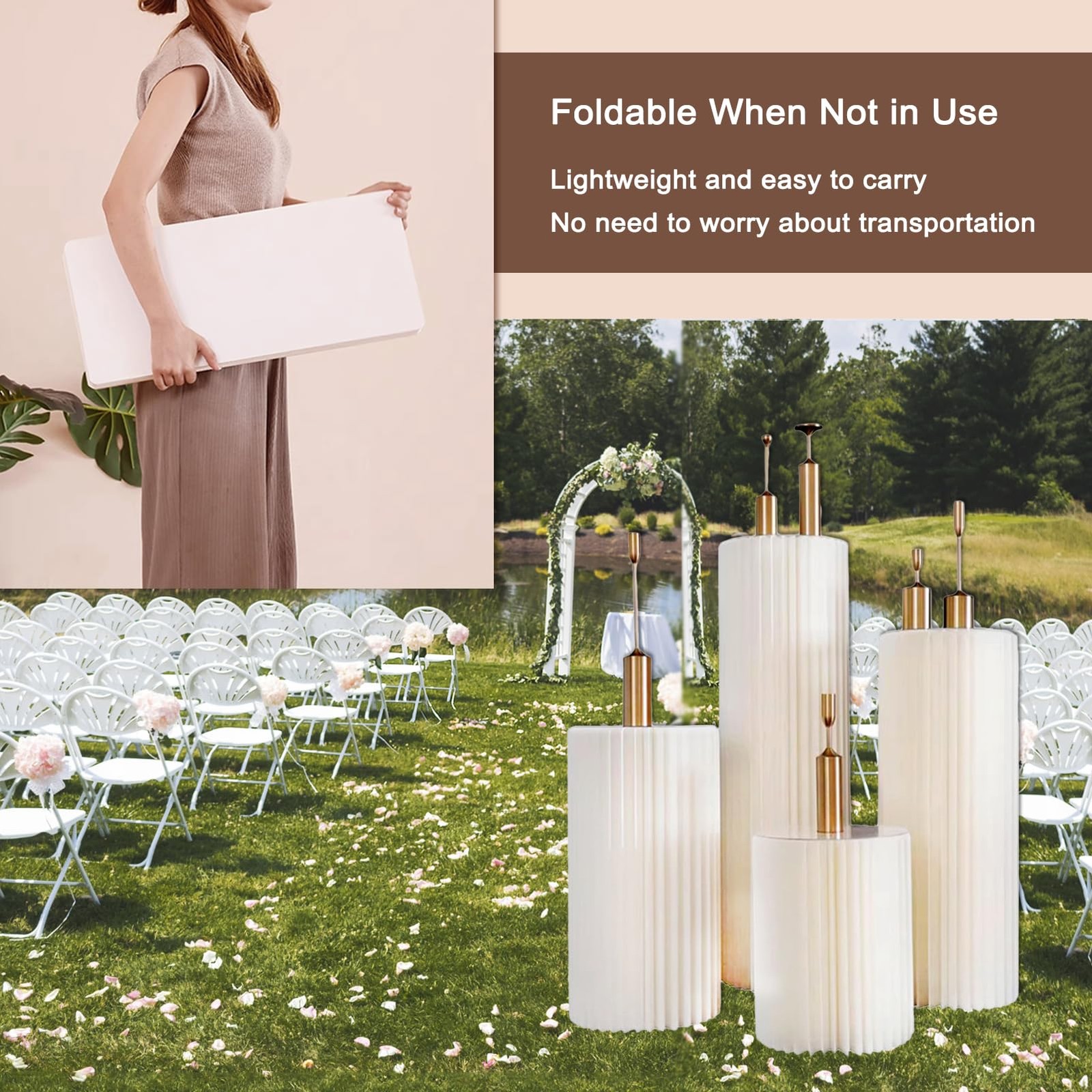 4Pack Cylinder Stands for Party, Foldable Cardboard Columns with 4 Clear Roun…