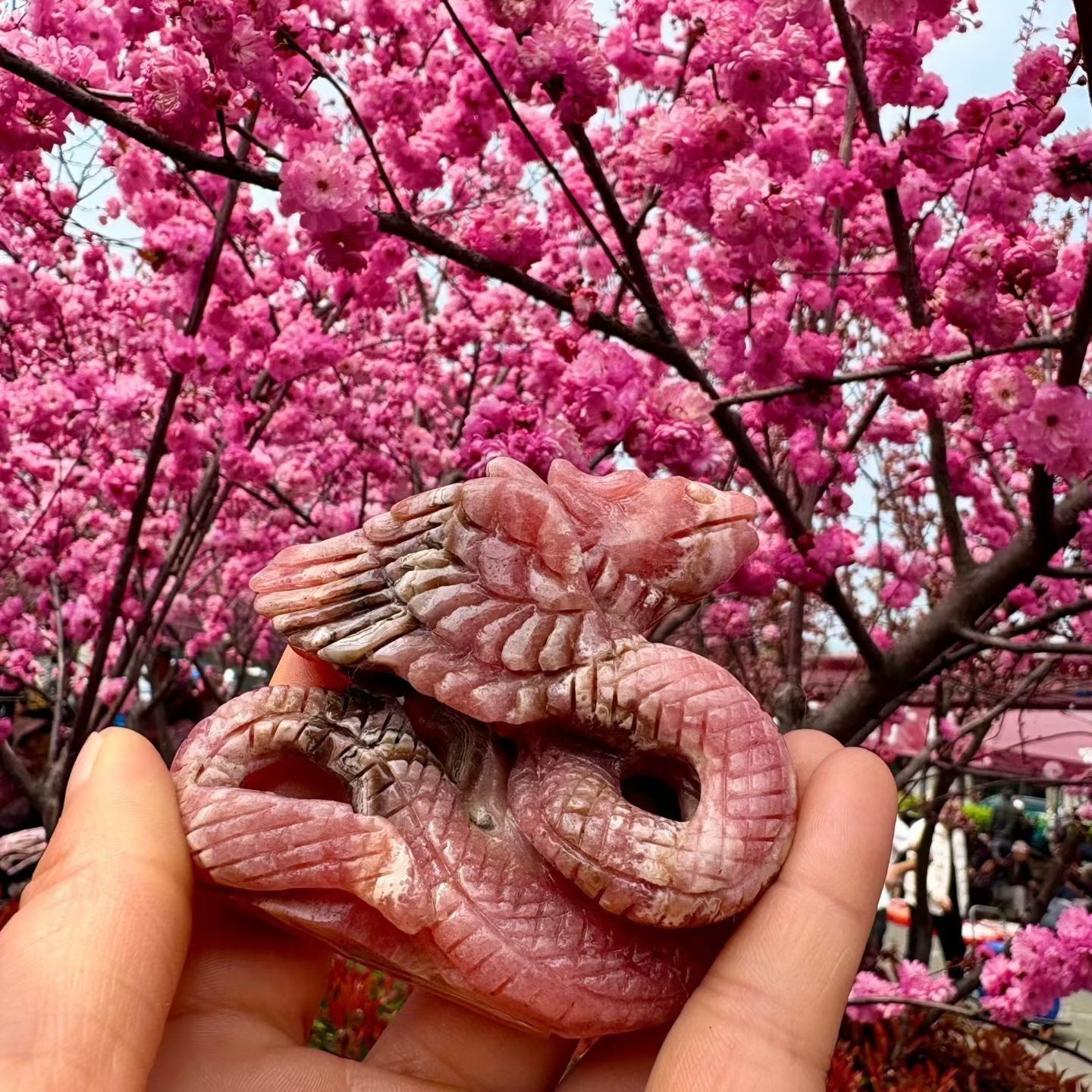 449g Natural Rhodochrosite Quartz Carved nine-tailed fox Crystal Reiki Healing