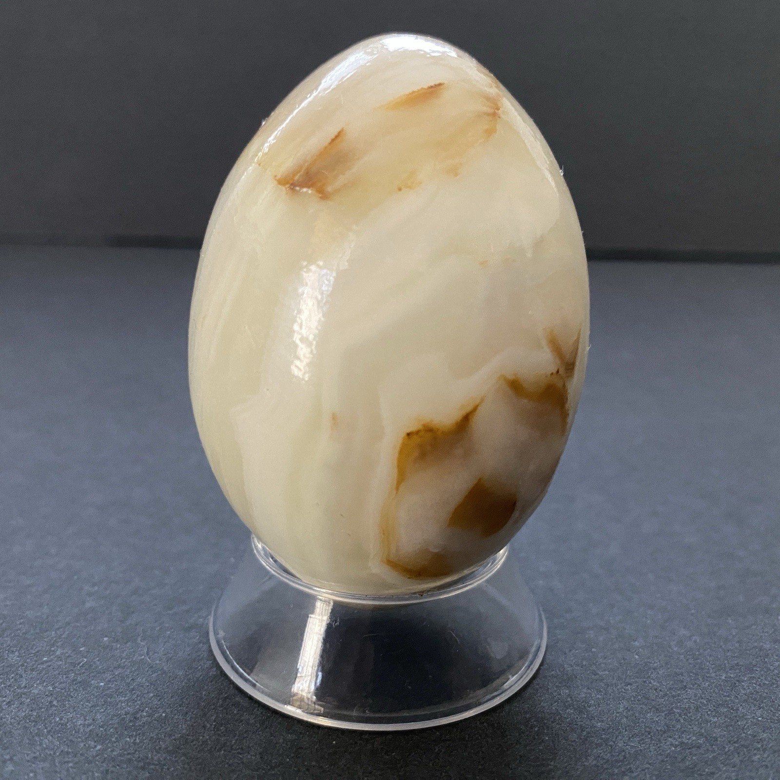 Natural Onyx Stone Egg With Stand Hand Polished Banded Agate Calcite Crystal