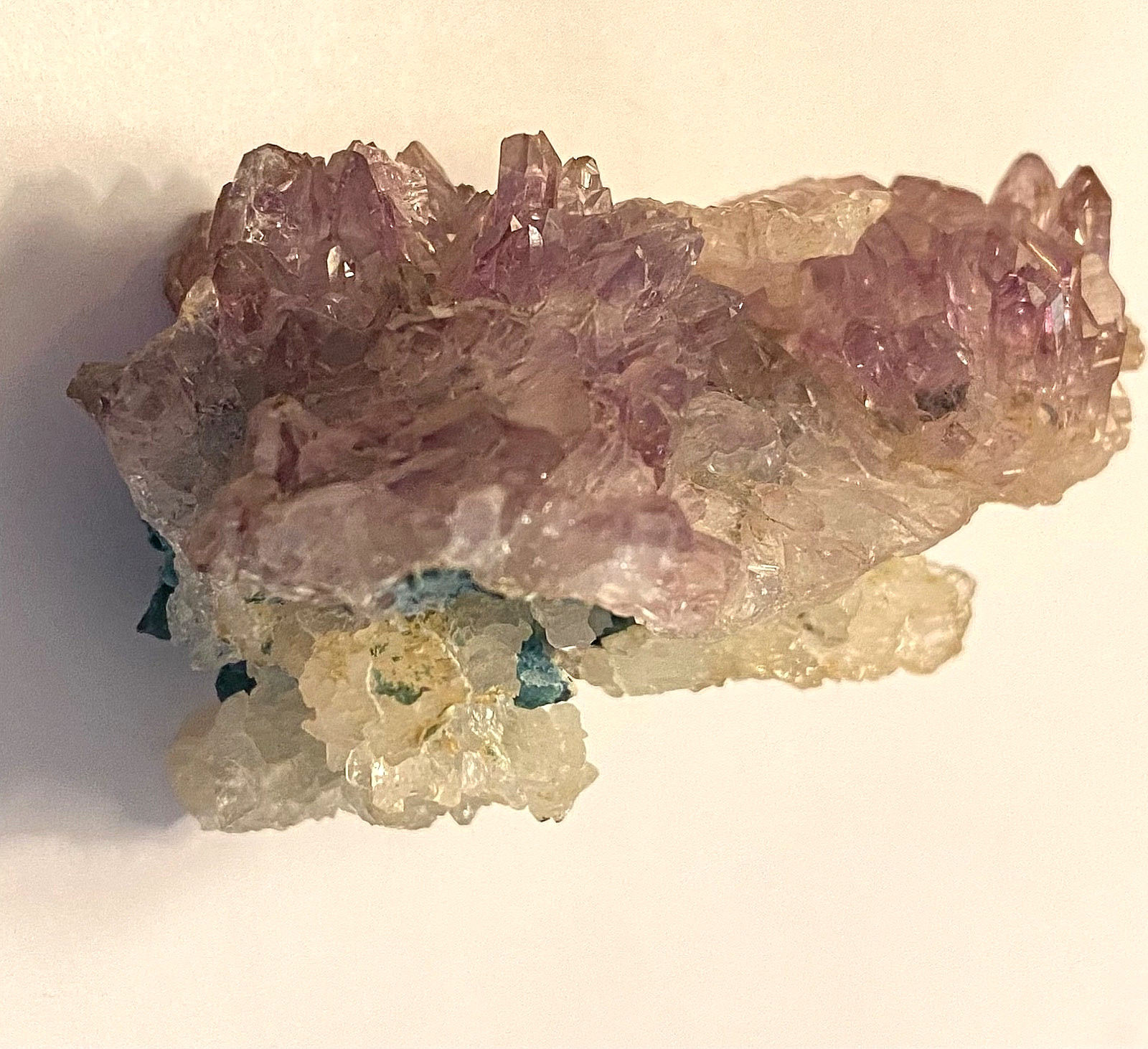 Rose Amethyst Quartz Cluster Irai Brazil Blue Green Mineral Vintage Label