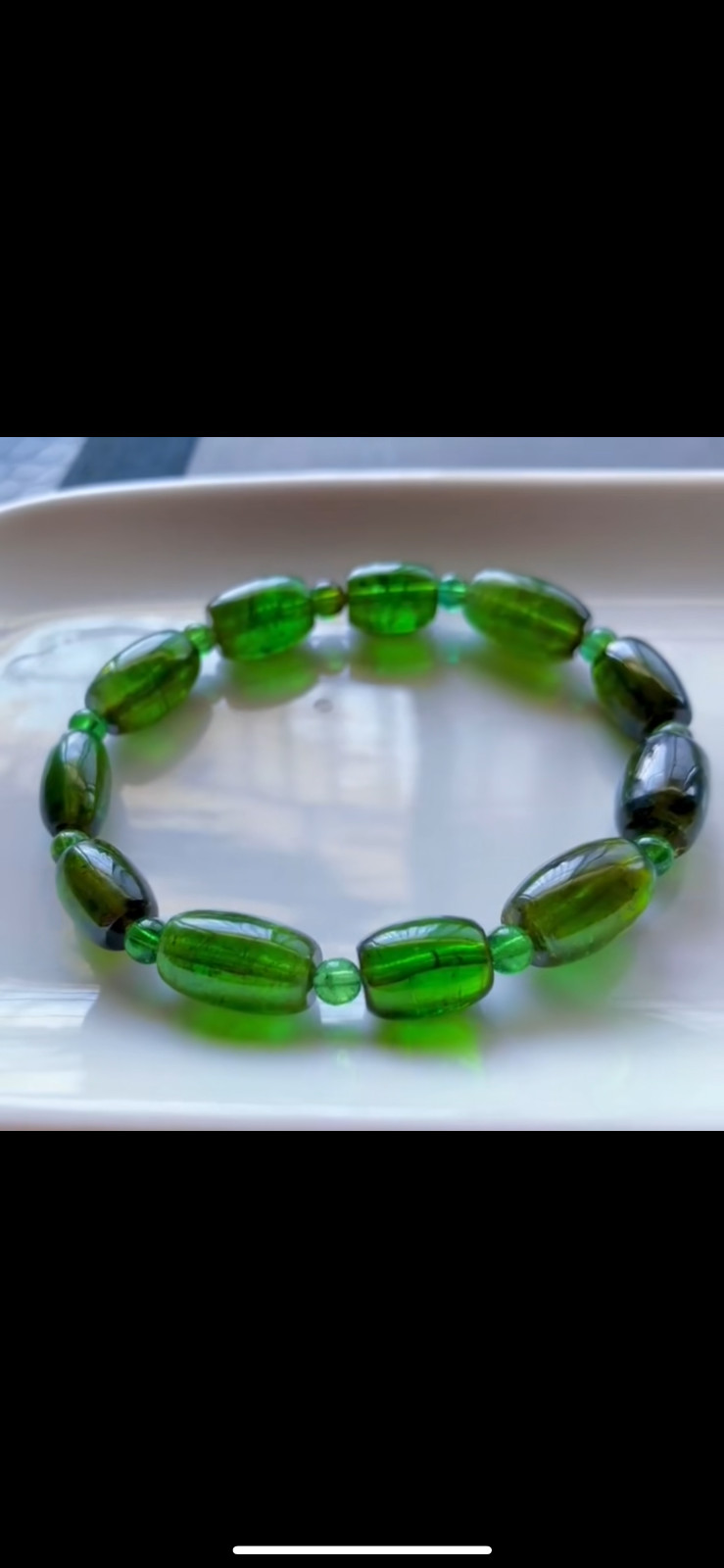 TOP Natural Imperial green tourmaline Gemstone quartz Bucket bead bracelet AA++