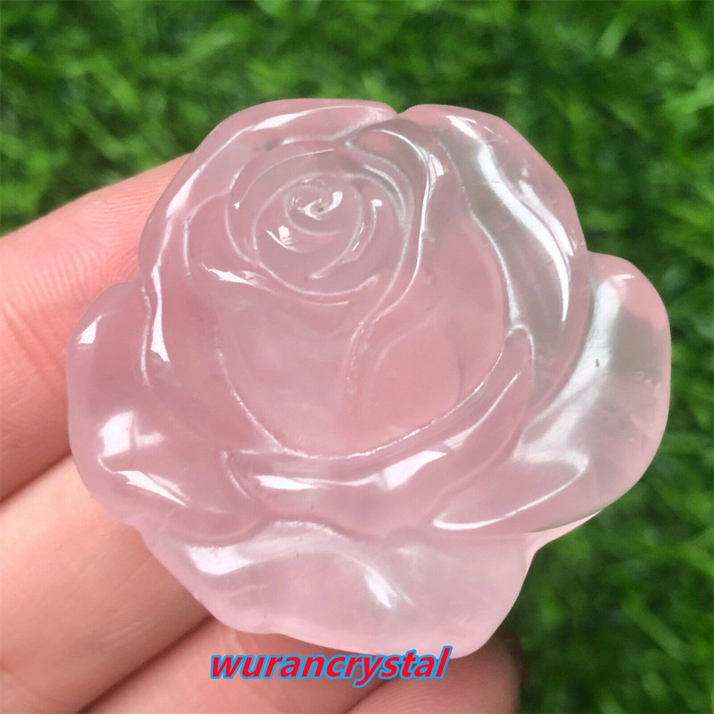 Natural Rose Quartz Hand Carved Rose Flower Skull Crystal healing gift 1pc