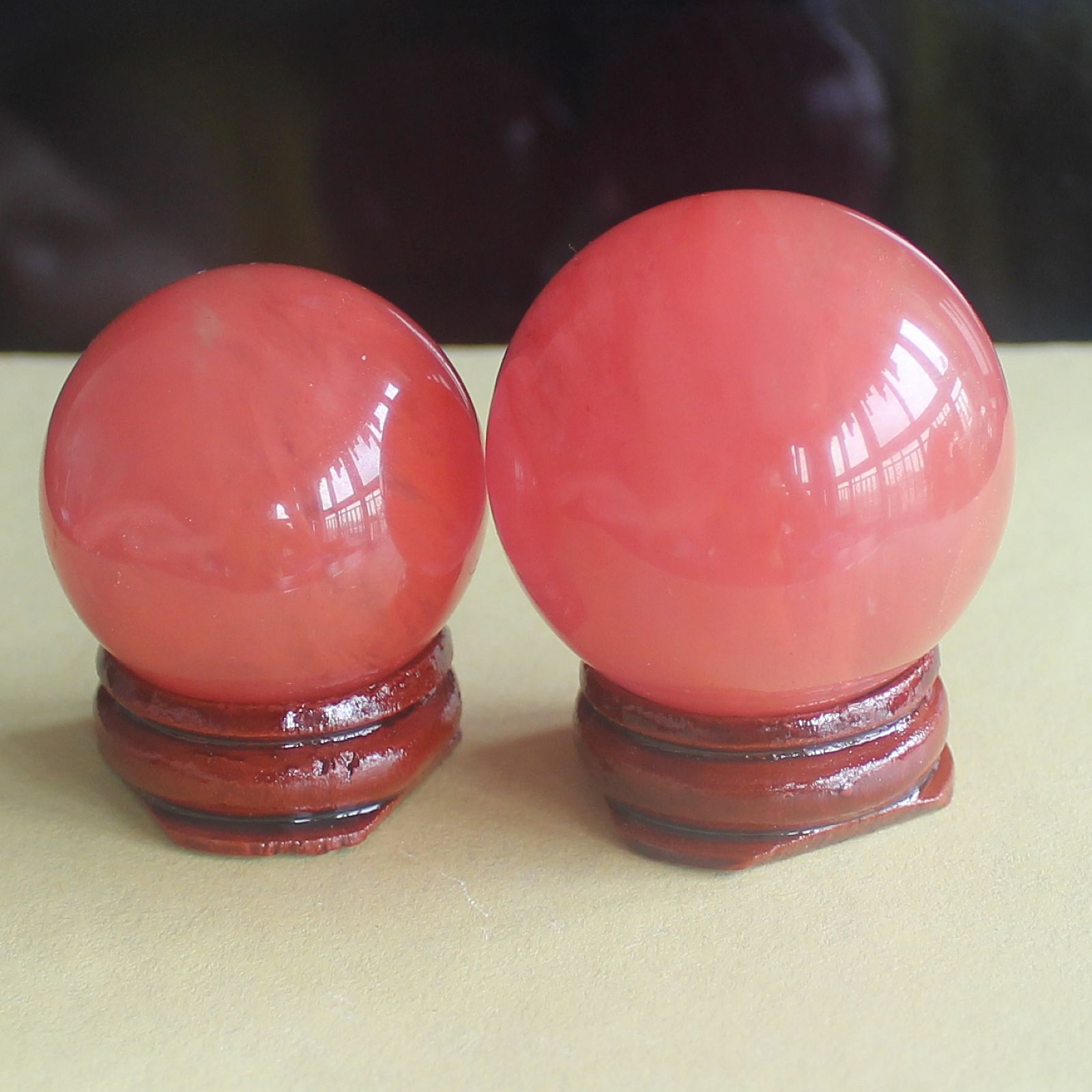 Red voclano cherry quartz sphere ball with wood stand healing craft