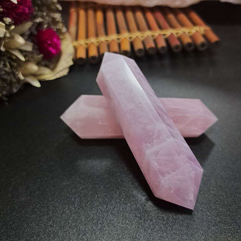 70-80mm Natural Pink Rose Quartz Crystal Point Wand Reiki Healing Chakra Obelisk