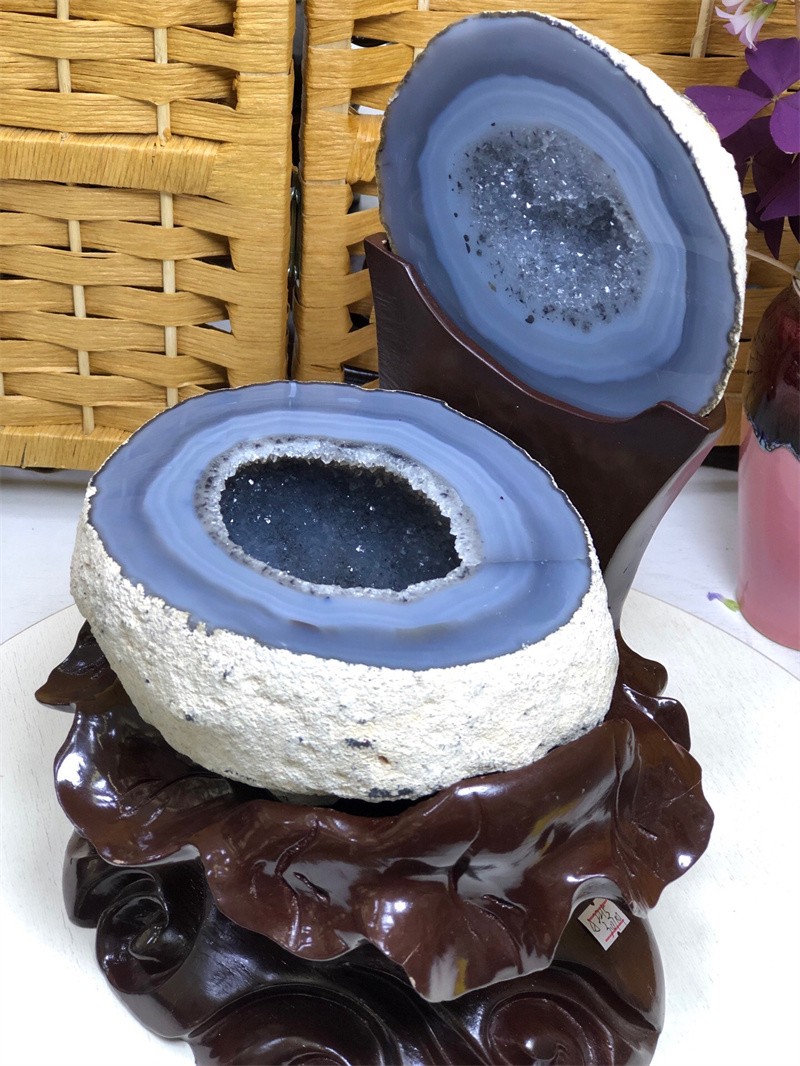 6.75LBNatural Agate Crystal Geode Quartz Bowl Wealth Spirit Energy Healing+Stand
