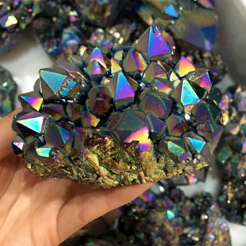 100G Large Natural Rainbow Aura Titanium Quartz Crystal Cluster Rock Healing Irr