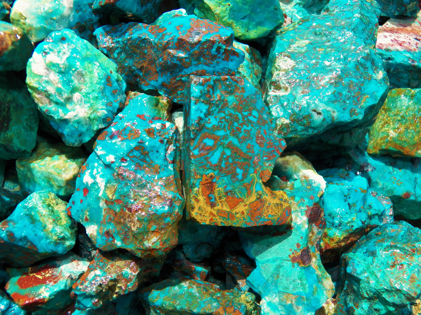 3000 Carat Lots of Chrysocolla & Turquoise Rough – Plus a FREE Faceted Gemstone