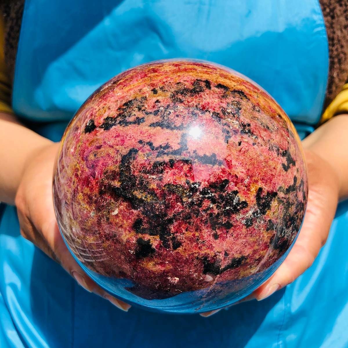 7.67LB Natural Rhodonite Crystal Sphere Pink Black Healing Gem Stone 4791