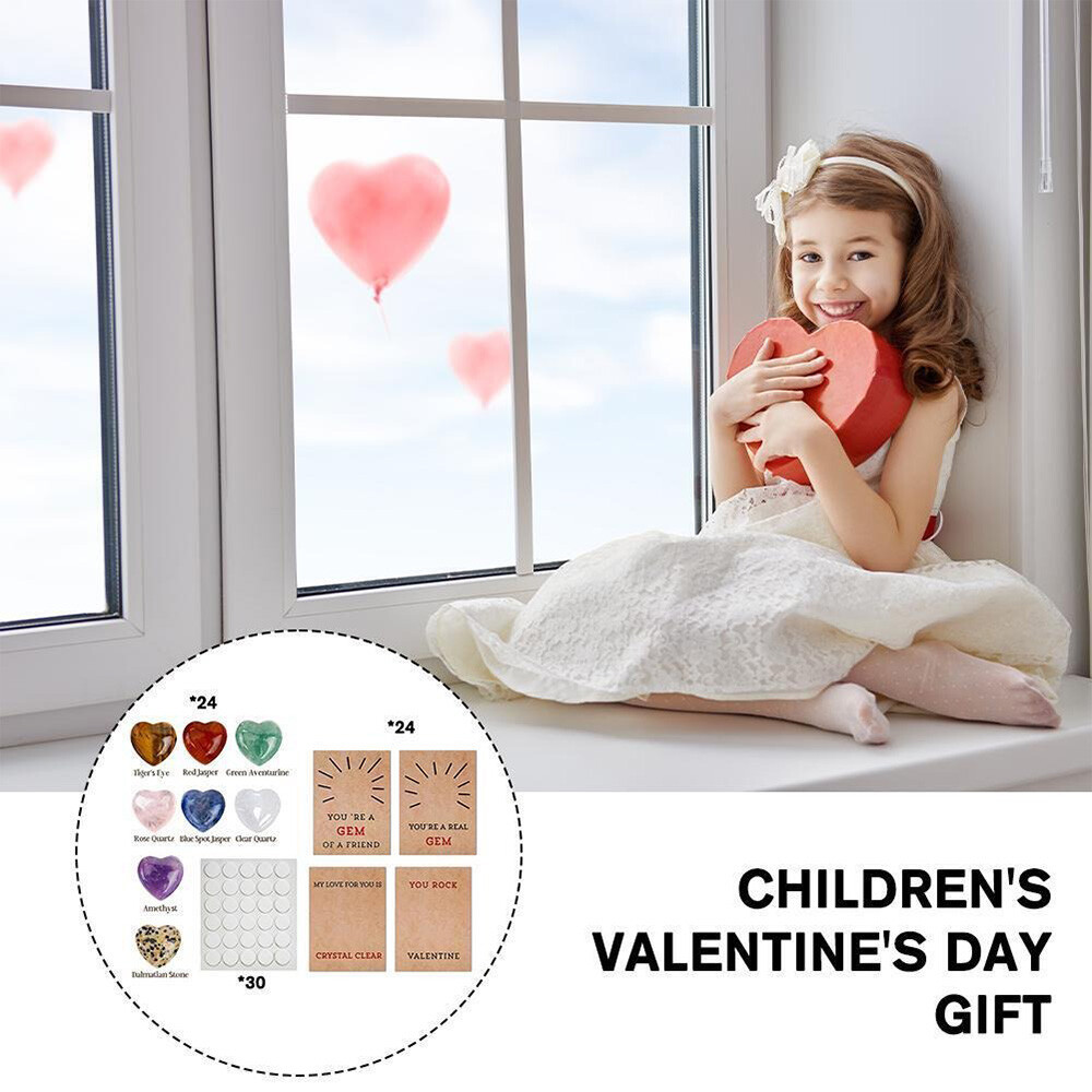 Valentines Day Gifts for Kids – 24Pack Valentines Cards with Heart-Shape Crystal