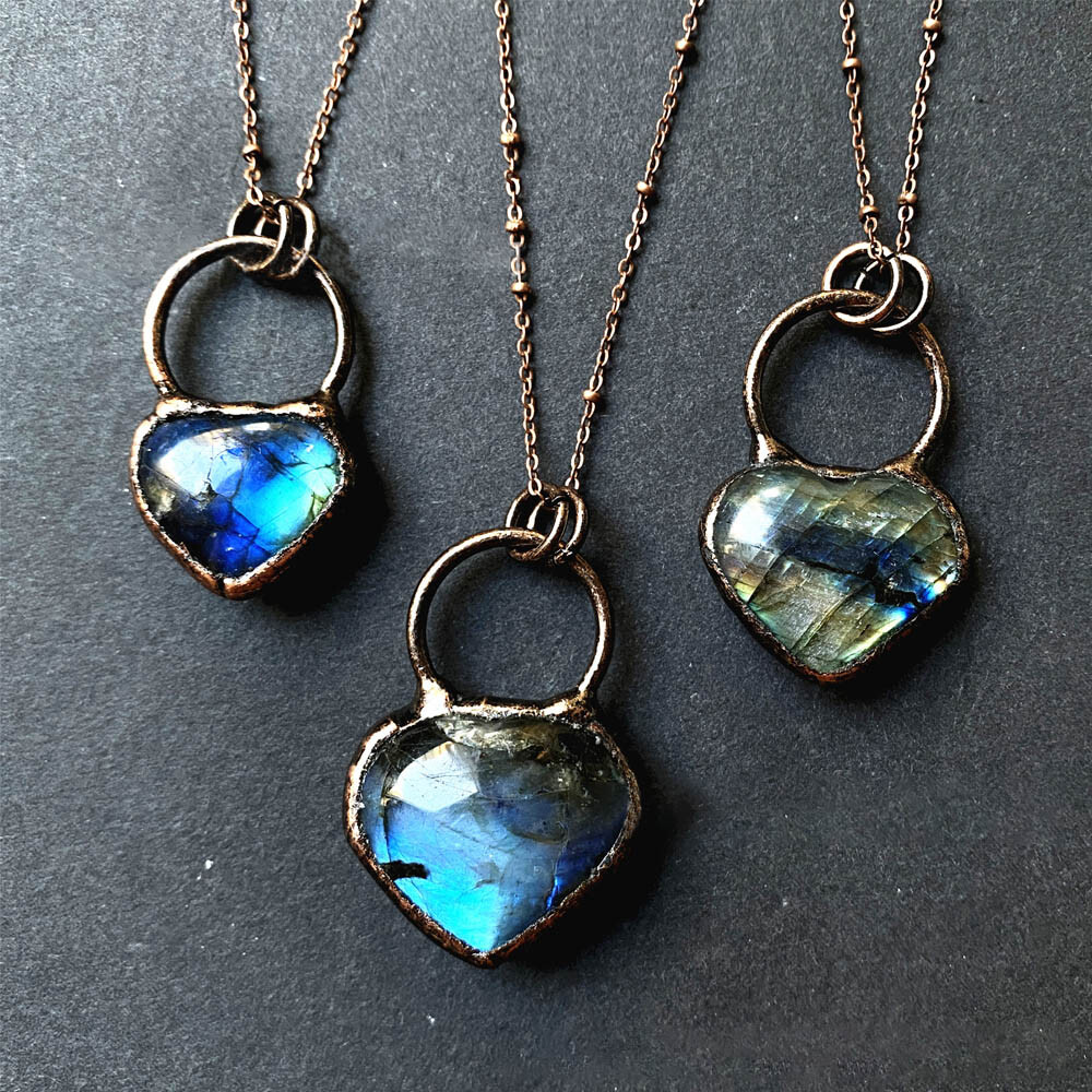 Labradorite Heart Pendant Healing Protection Women Men Crystal Necklace 1pc