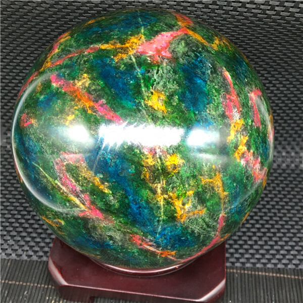 6338g Beautiful “Seven Colors Jade” sphere healing -Taiwan +stand