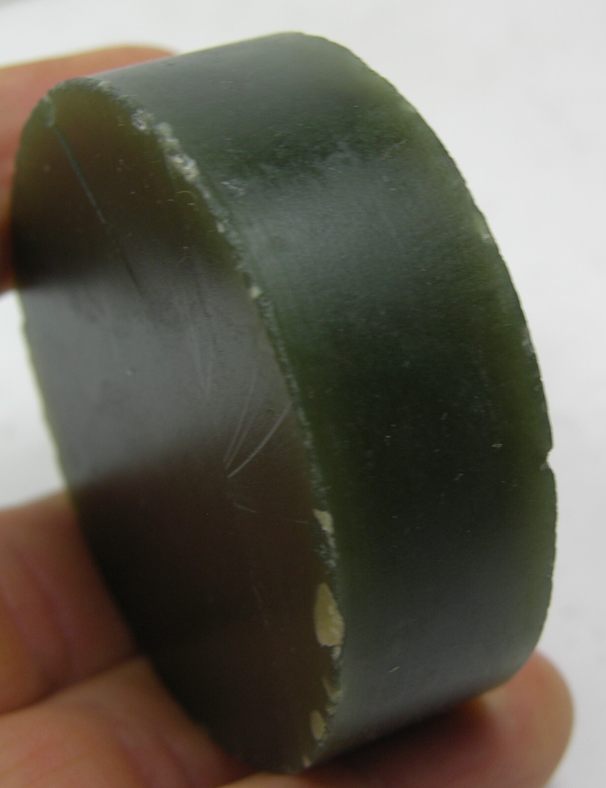 #1 Russia 109g 100% Natural Rough Round Green Jade Slice Specimen 3.80oz 52mm