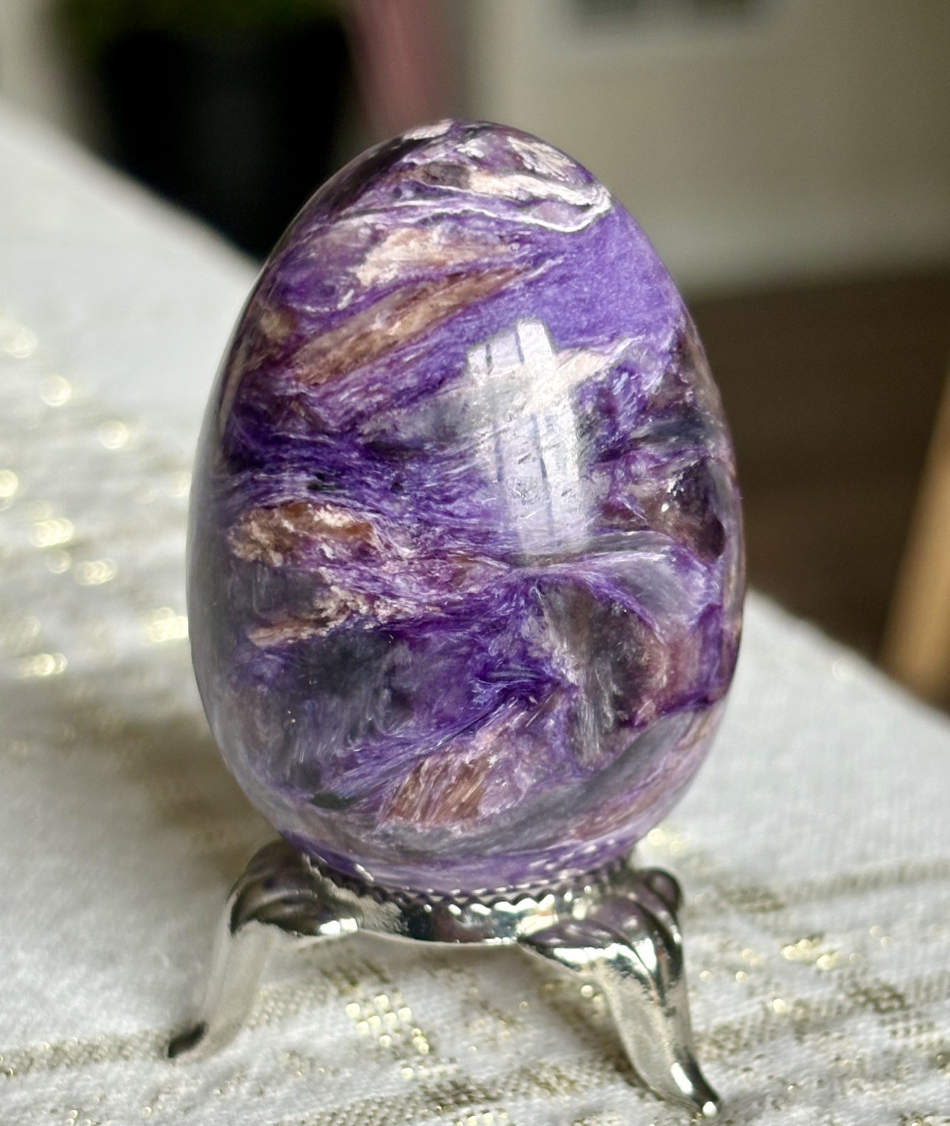48mm Purple CHAROITE Egg Gemstone Sphere Yakutia, Russia