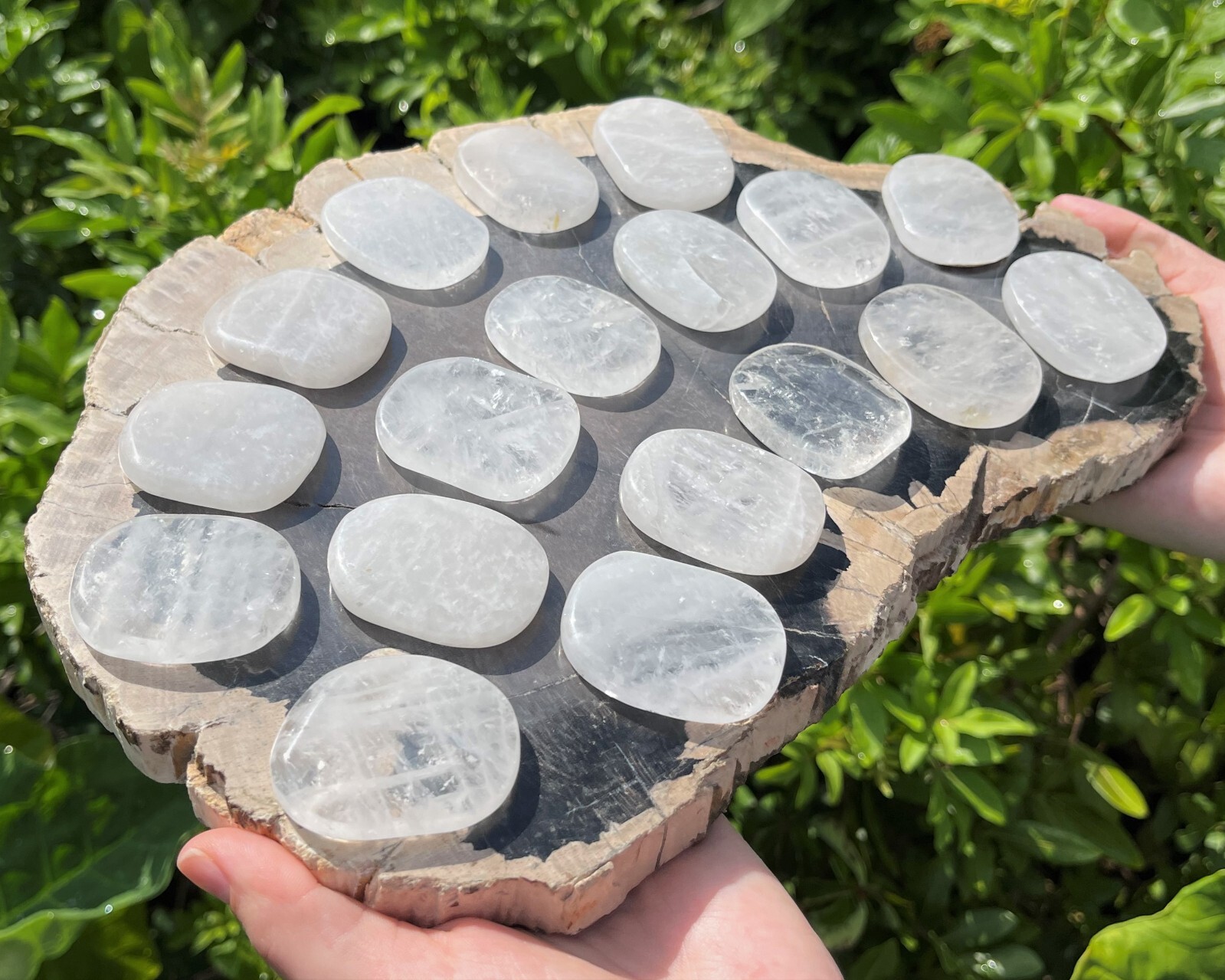Clear Quartz Pocket Palm Stone MEDIUM (Smooth Polished Clear Quartz Worry Stone)