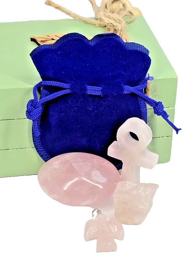 Rose Quartz Crystal Set Self Care Gift Calm Anxiety Relief Stones Bundle