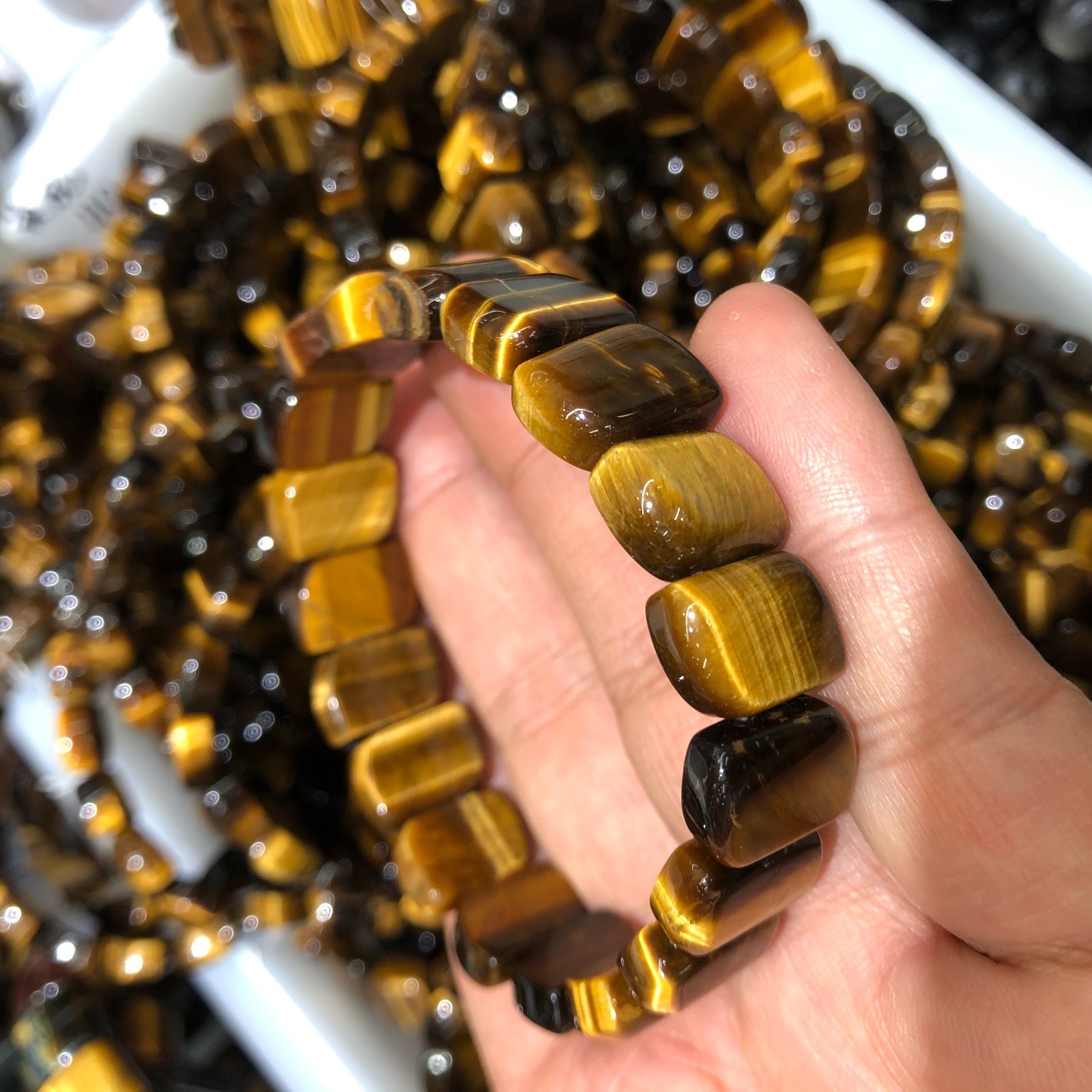 1Pcs Natural Tiger’s Eye Stone Bracelet Brown Gemstone Stretch Bracelet Handmade