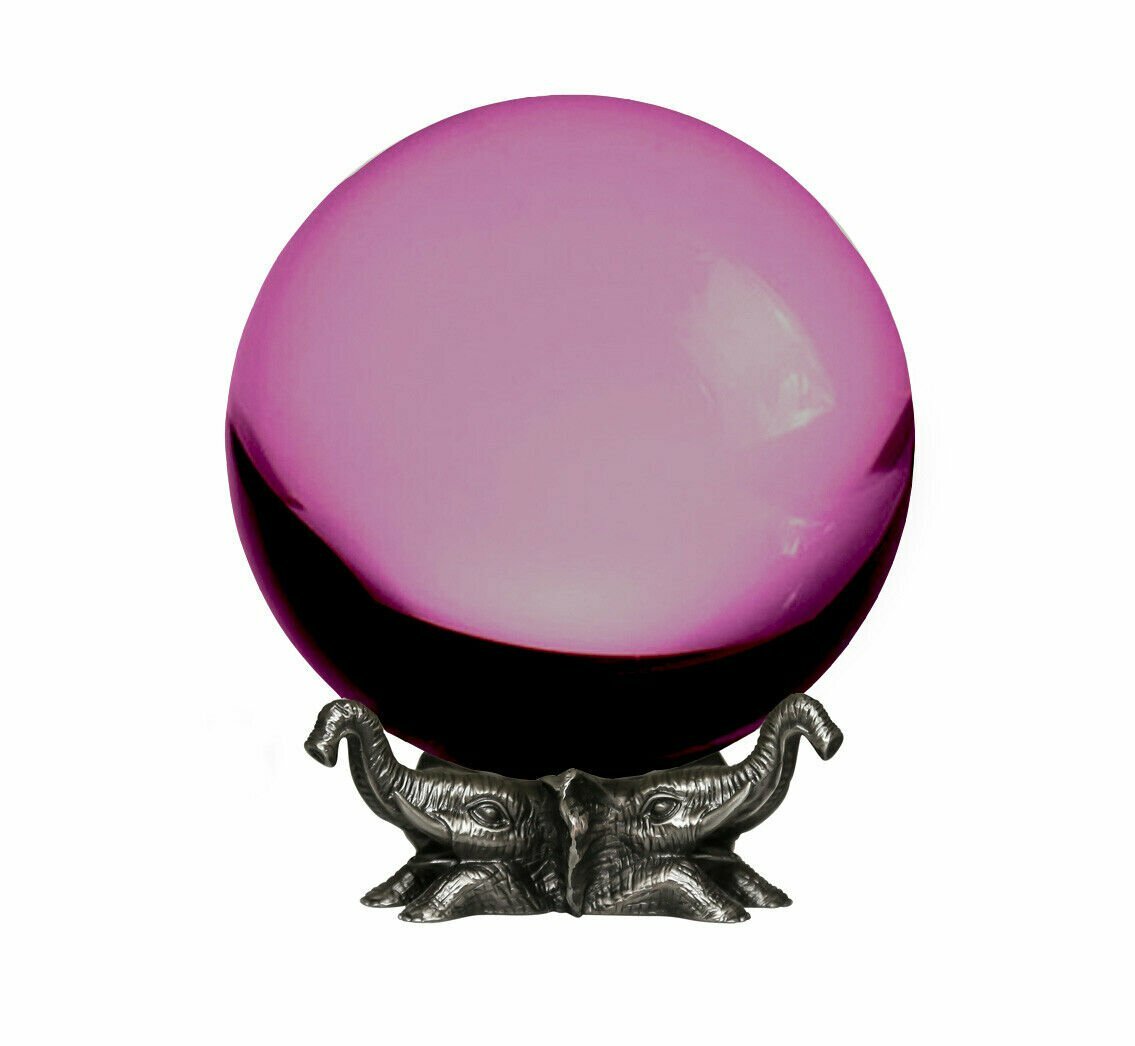 8in Crystal Ball Sphere for Feng Shui, Meditation, Decor, with Elephant Stand.