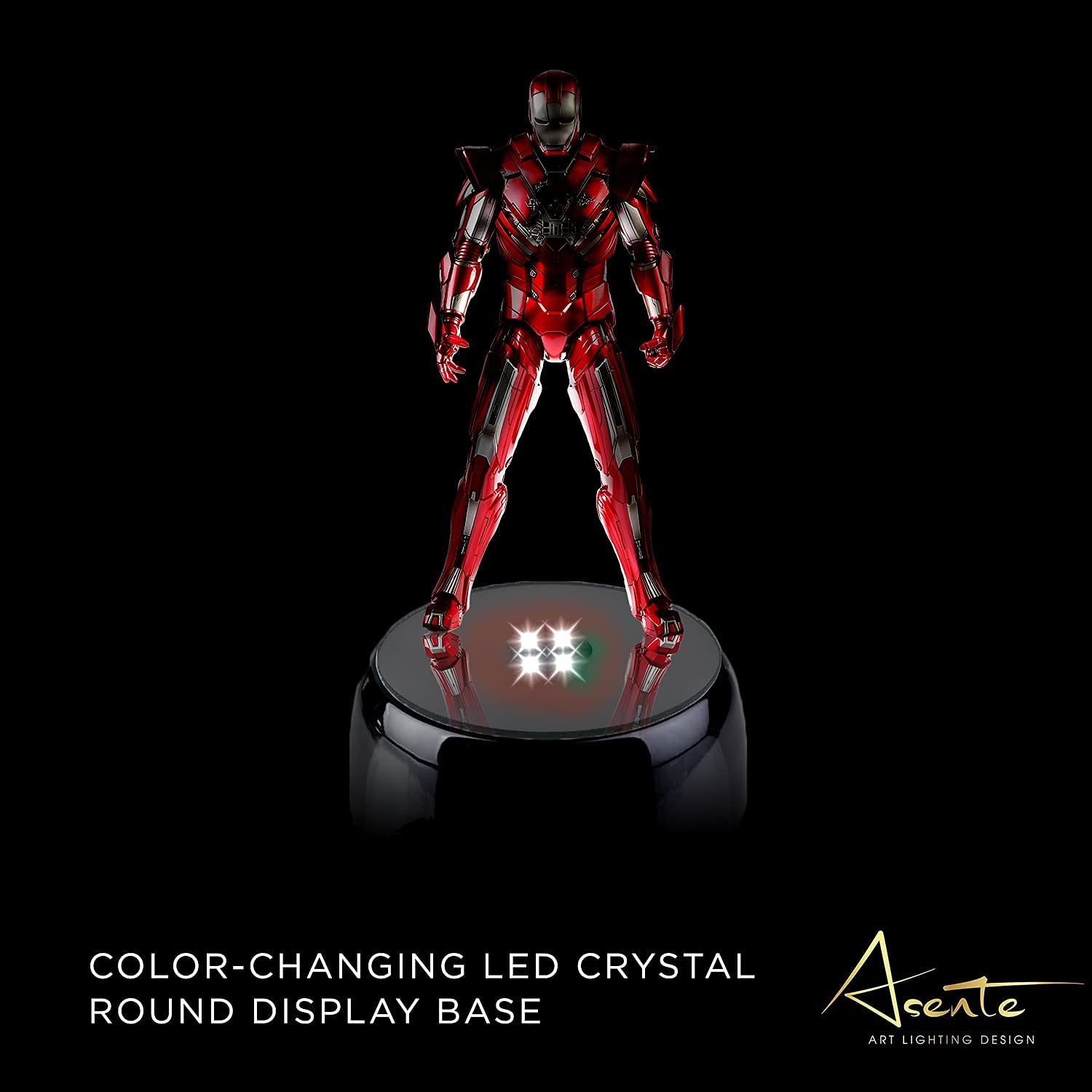 4 Crystal Round Display Base w/ Mirror Top – Lighted Stand for Crystal Art – …
