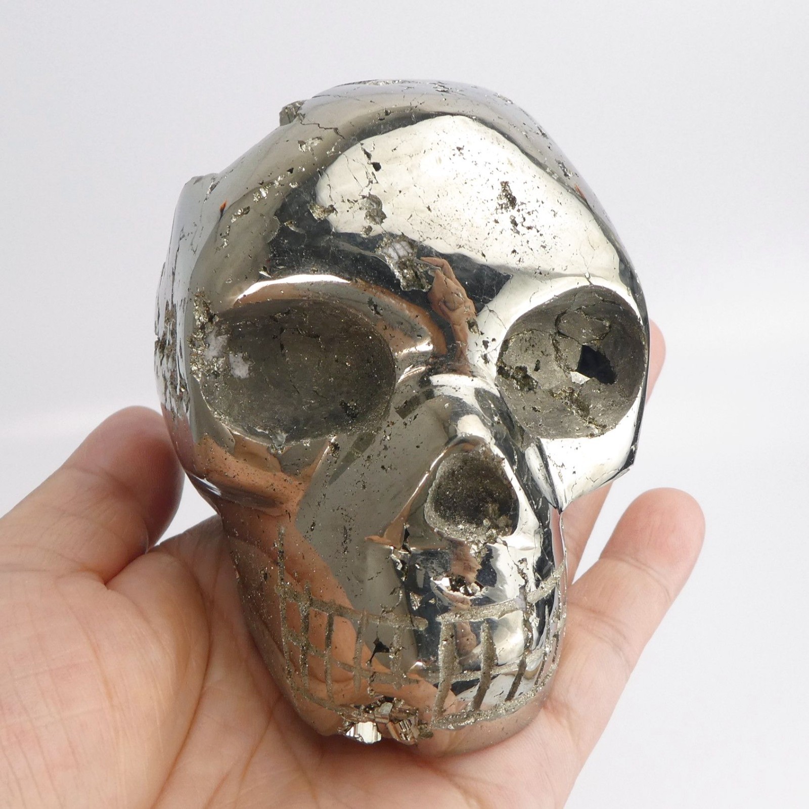 3.75″ 2lb Pyrite Skull from Peru Hand Carved Polished Natural Crystal Exposure