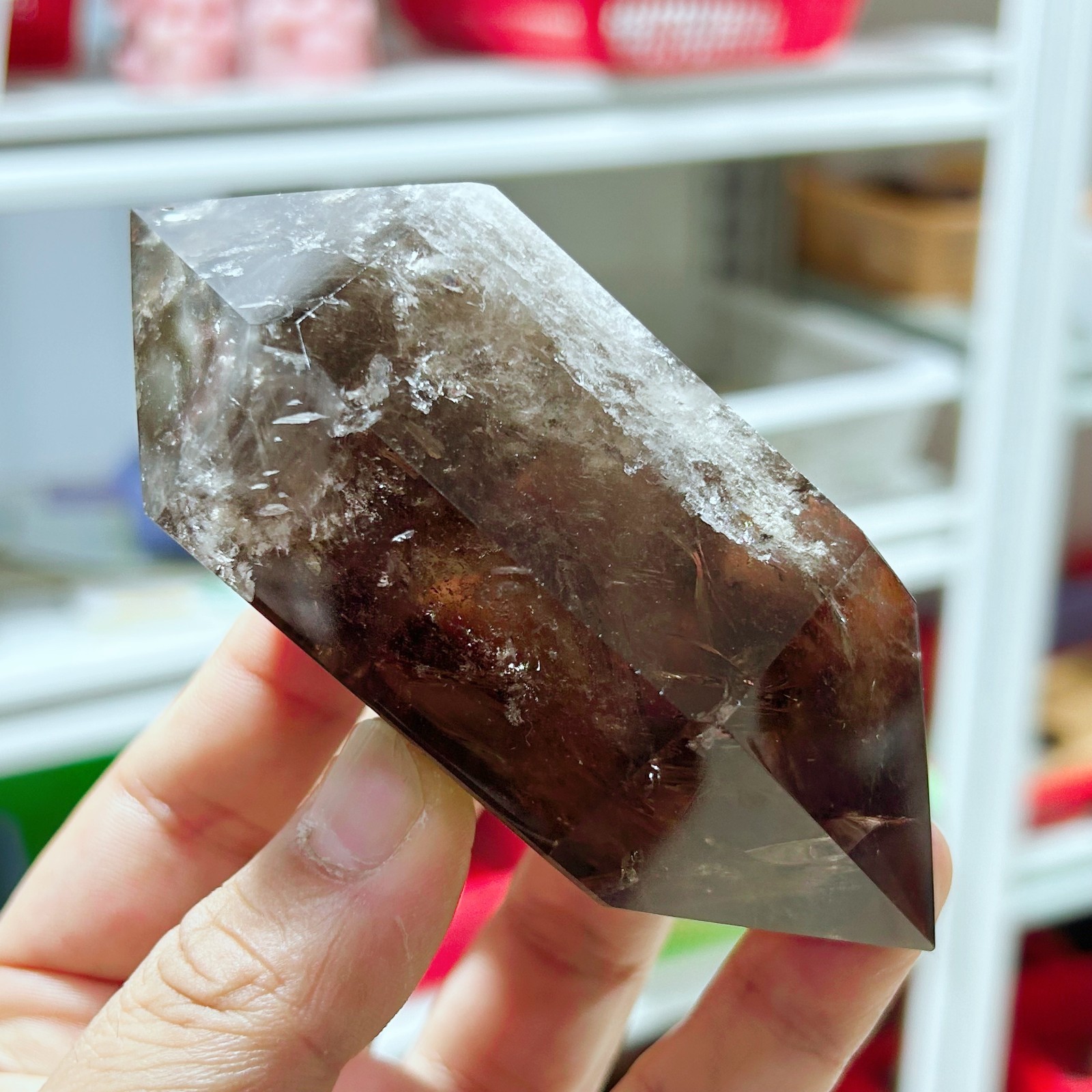0.77LB Natural Smoky Quartz Obelisk Crystal Double Point Healing G7725