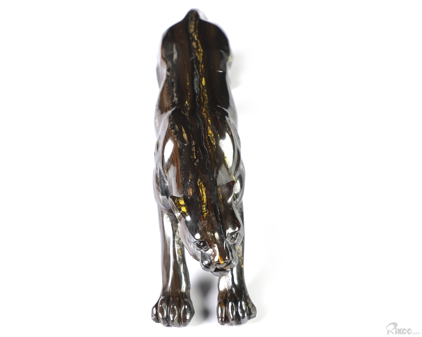 10.5″ Colorful Tiger Iron Eye Hand Carved Crystal Leopard Sculpture, Healing