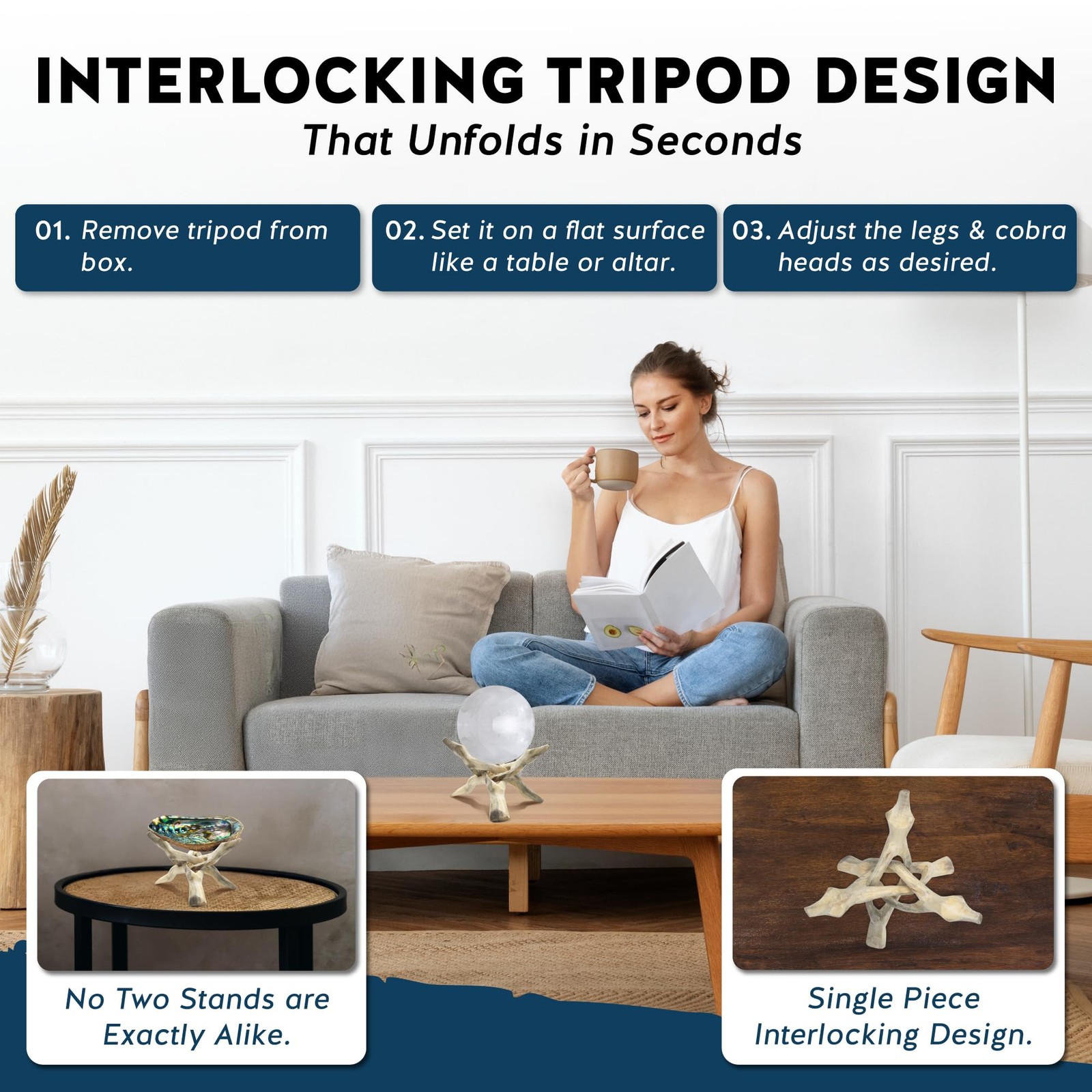 Wooden Tripod Display Stand – 6-Inch Hand Carved Holder Made from Mango Wood …
