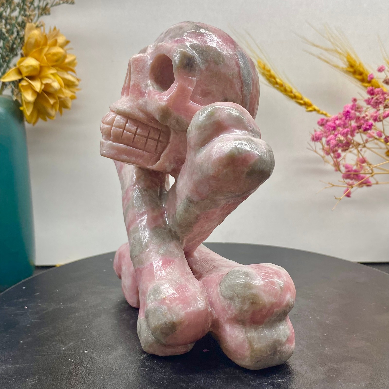 2.5LB Natural rose quartz crystal skull statue hand carved spiritual decoration