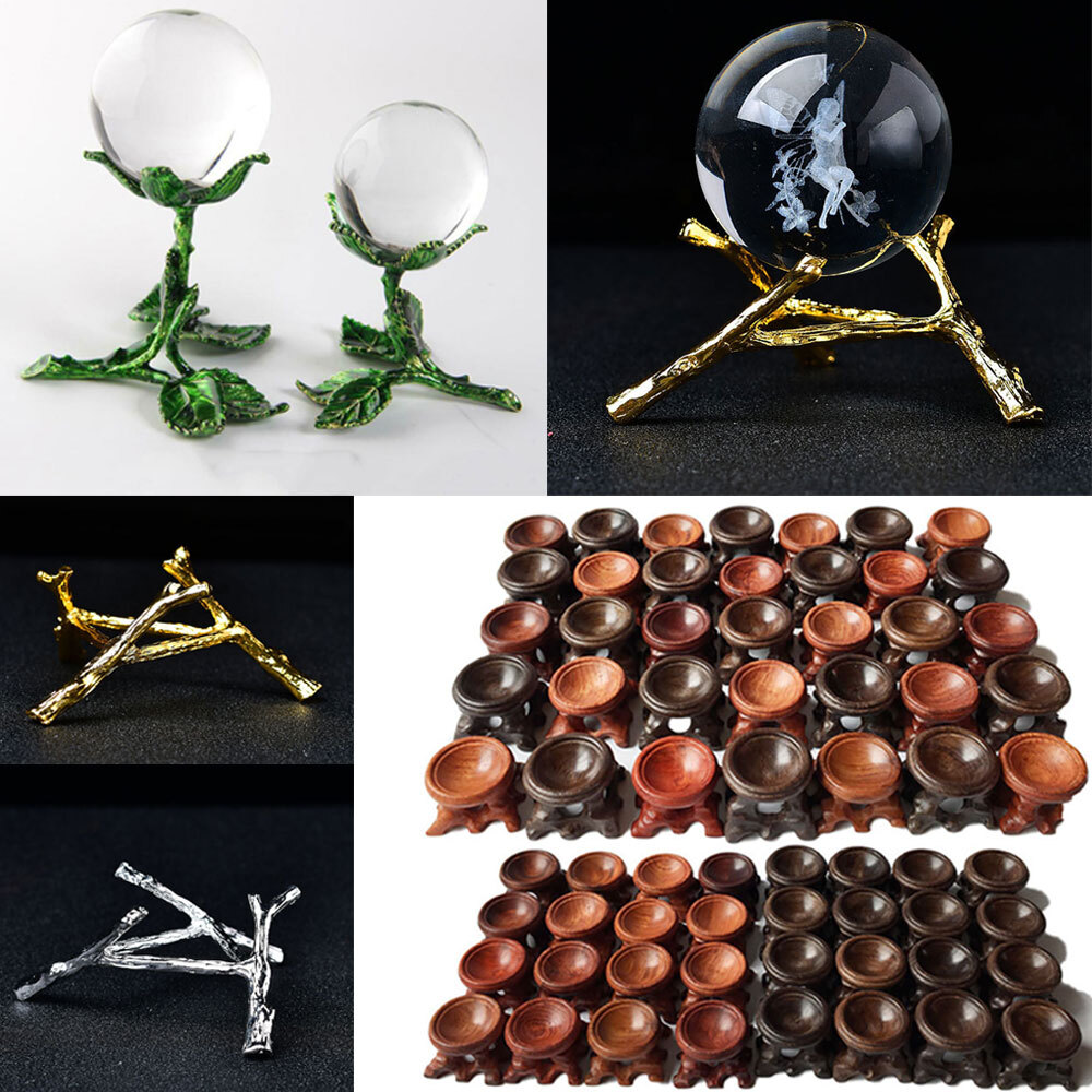 Wooden Resin Metal Display Stand Base For Crystal Ball Sphere Stone Holder Decor