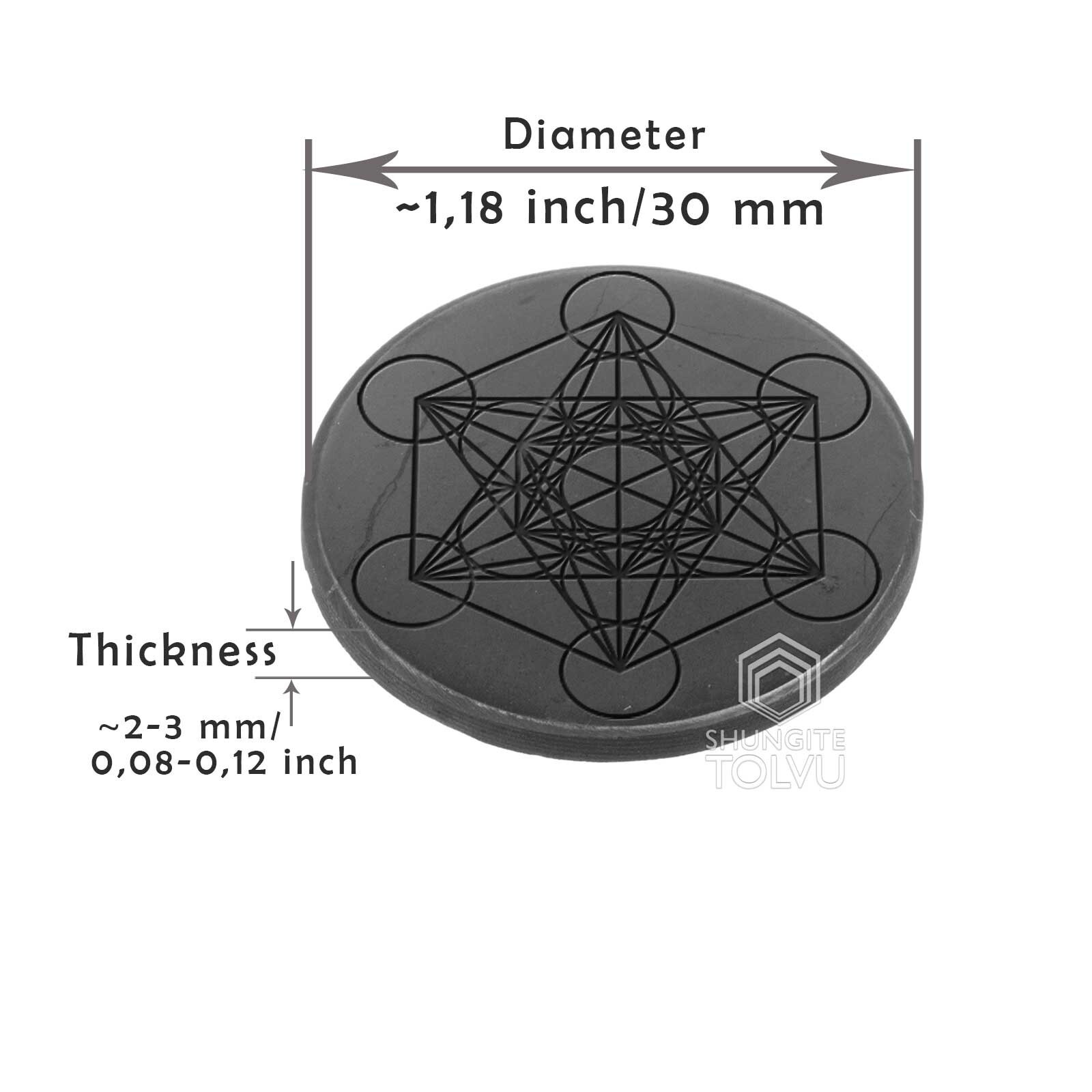 Shungite Rock Round Plate “Metatron” Sticker Authentic Shungite Stone, Tolvu