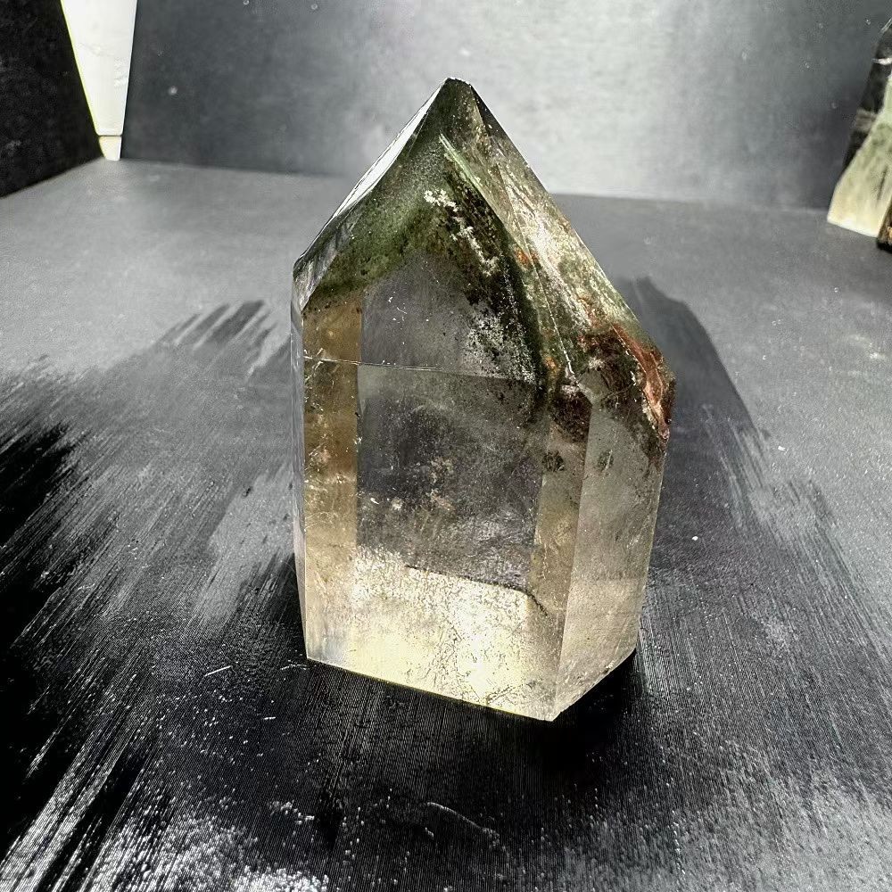 119g Natural Ghost Quartz Obelisk Crystal Energy Tower Point Reiki Decor