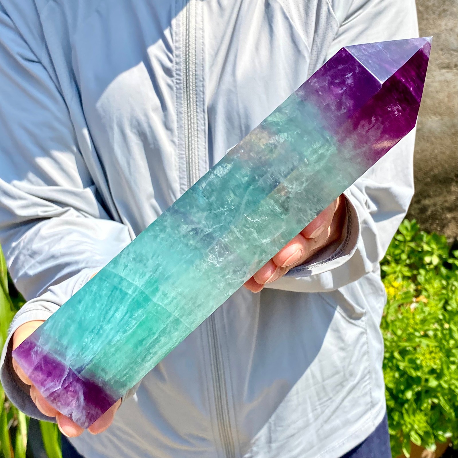 3.28LB Natural Fluorite Crystal Column Magic Wand Obelisk Point Earth Healing