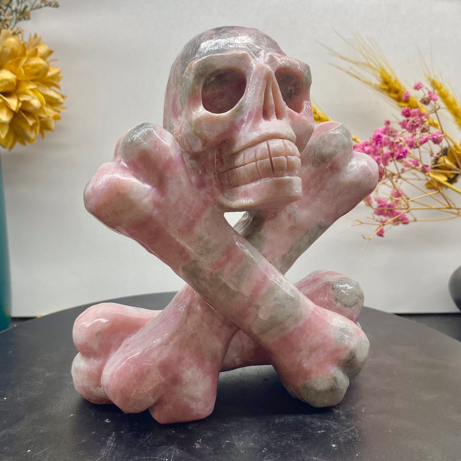 2.5LB Natural rose quartz crystal skull statue hand carved spiritual decoration