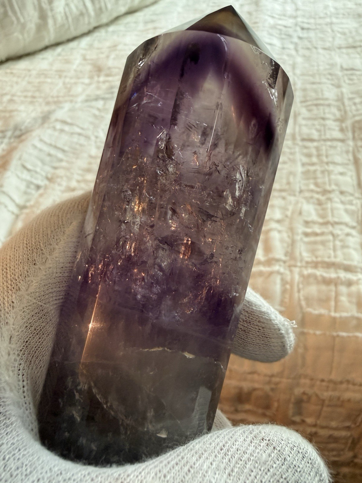 9-1/2in Amethyst Vogel Style 24-Sided Crystal Wand With Stand