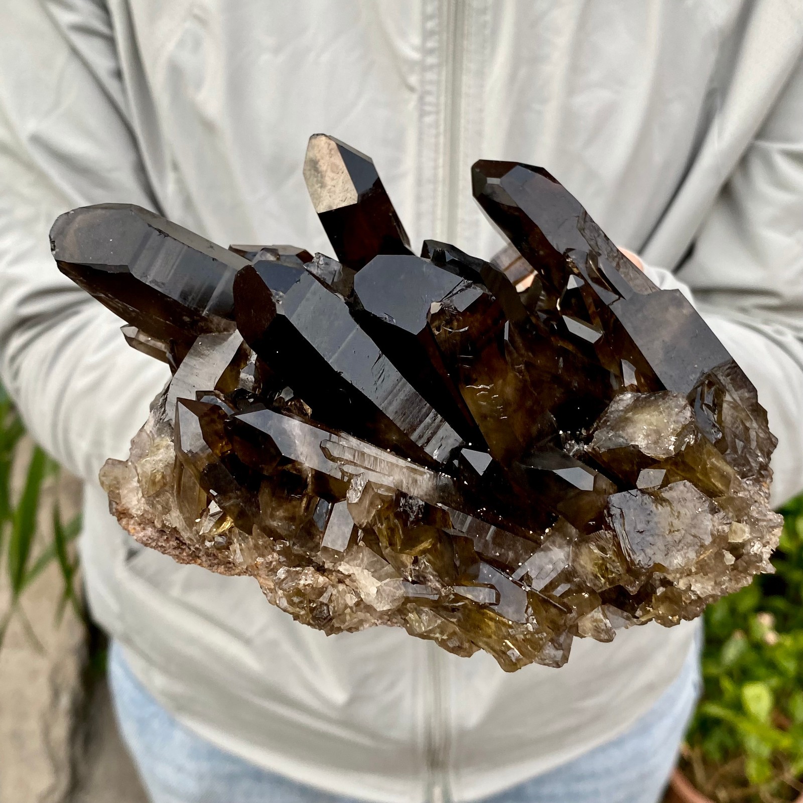 2.07LB Natural Smoky Black Quartz Cluster Crystal Specimen Healing