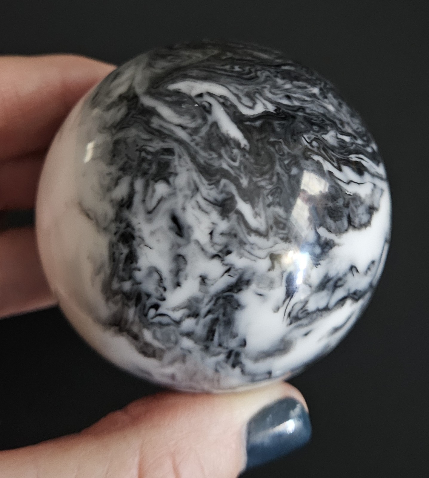 Black & White Marble Agate (?) Orb Sphere 2.25″