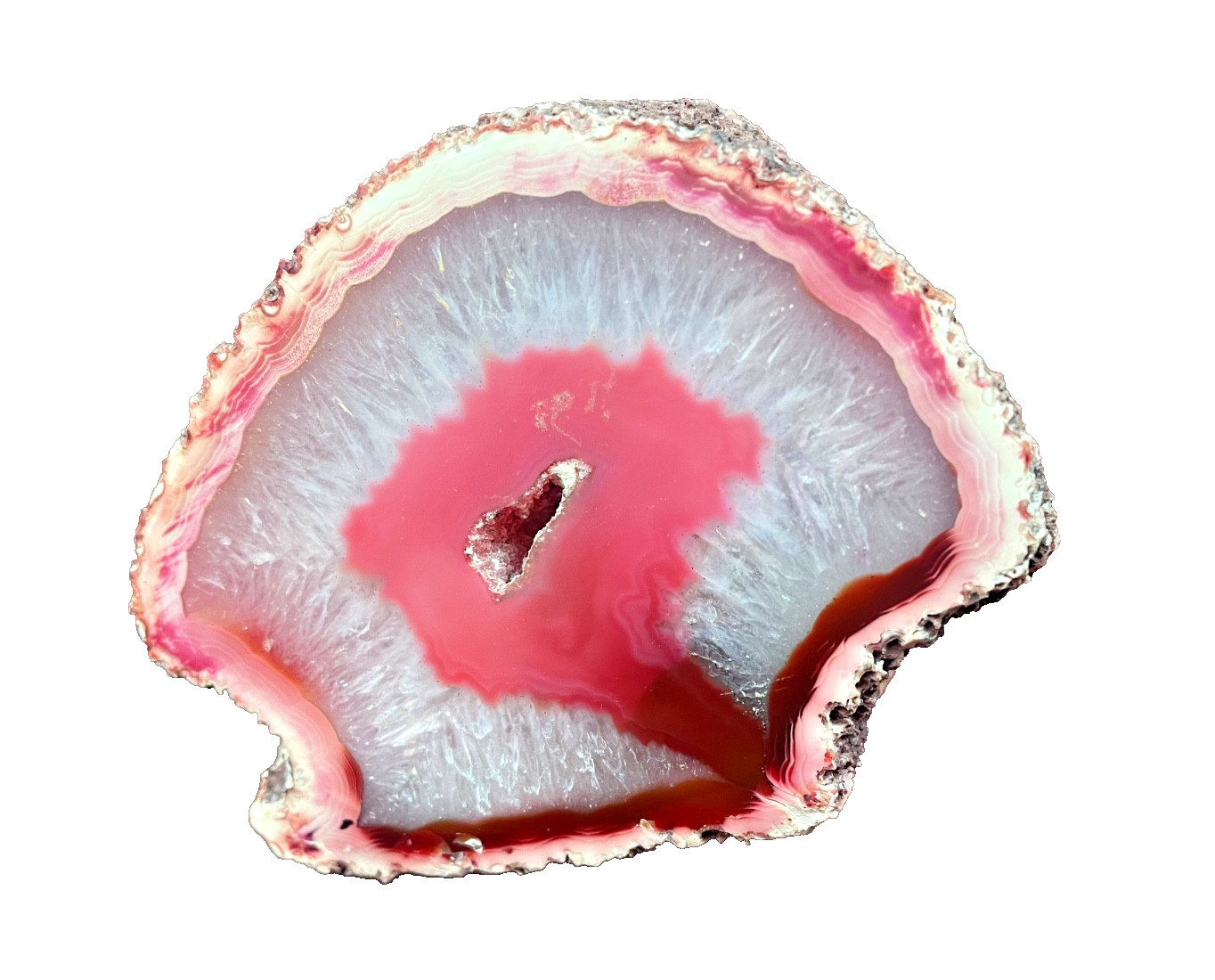 Vintage Cut Polished Dyed Pink Agate Geode rock gemstone mineral paperweight