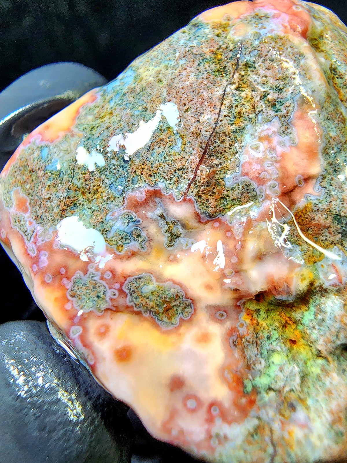Rare Lake Superior Orbicular Moss Agate – Pink Blue & Green Chalcedony – 2.0 oz