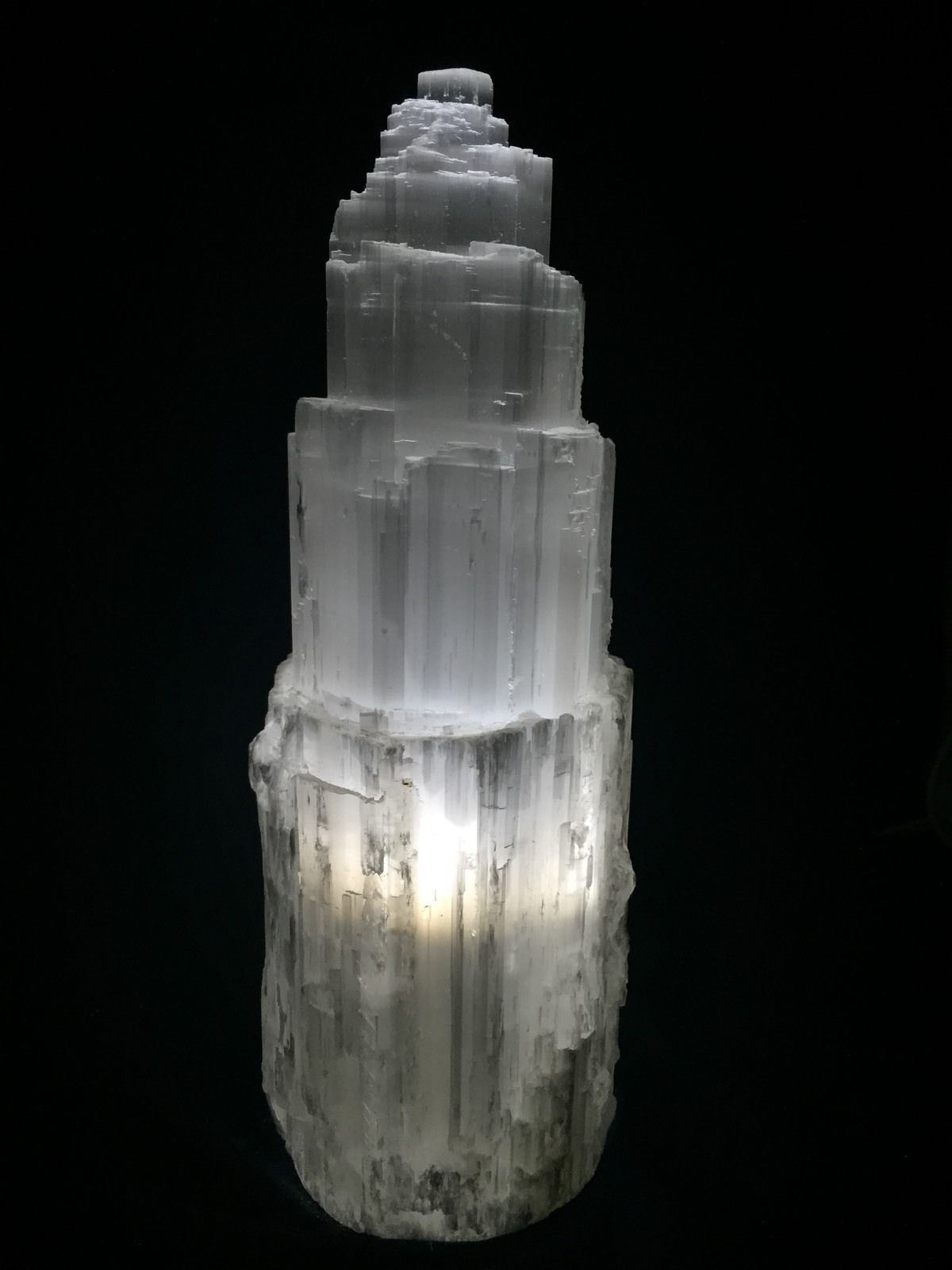 XL Selenite Tower Lamp ” Carved Crystal Natural Healing Light 16″ & LED Cord Bul