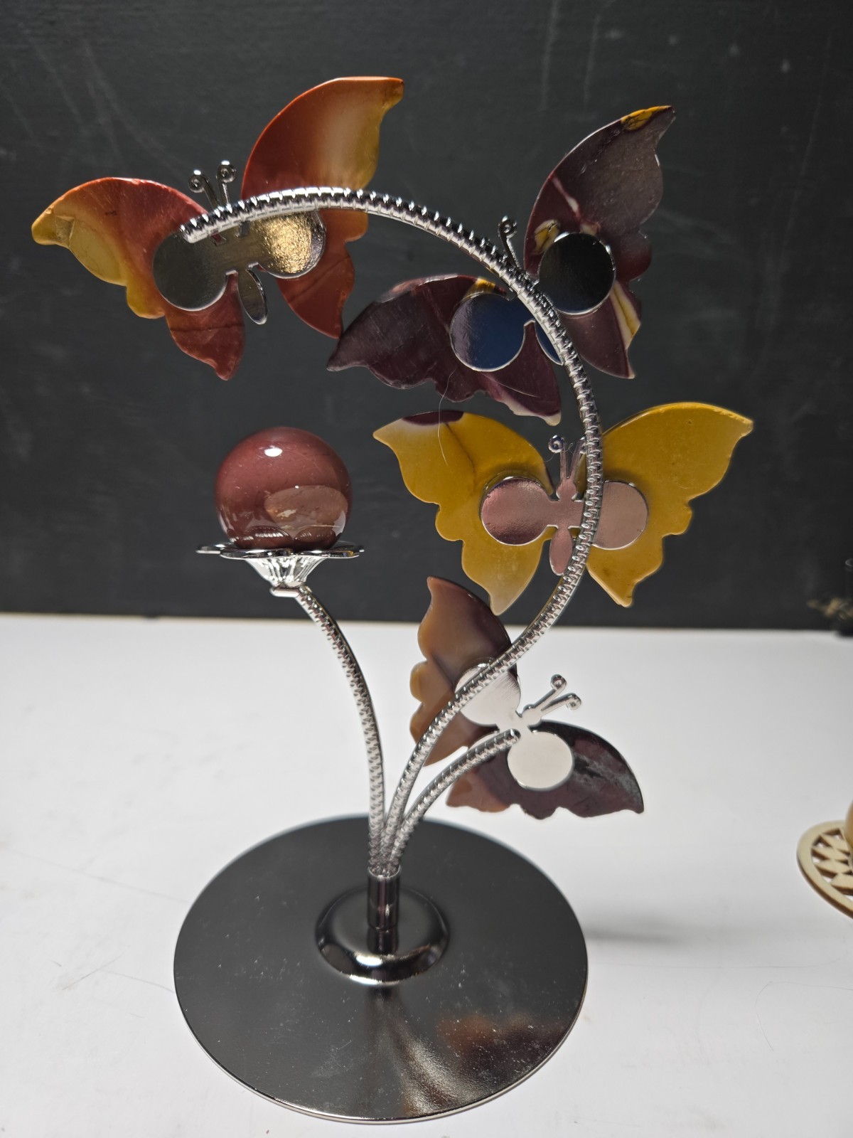 STUNNING BUTTERFLY MOOKAITE SPHERE HOLDER (2 spheres included) – BEAUTIFUL!! P45