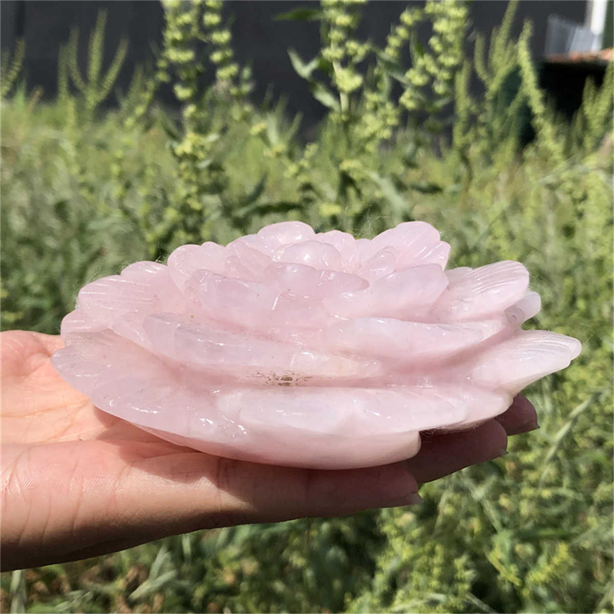 510g Natural carved rose quartz flower reiki quartz crystal skull polishing deco