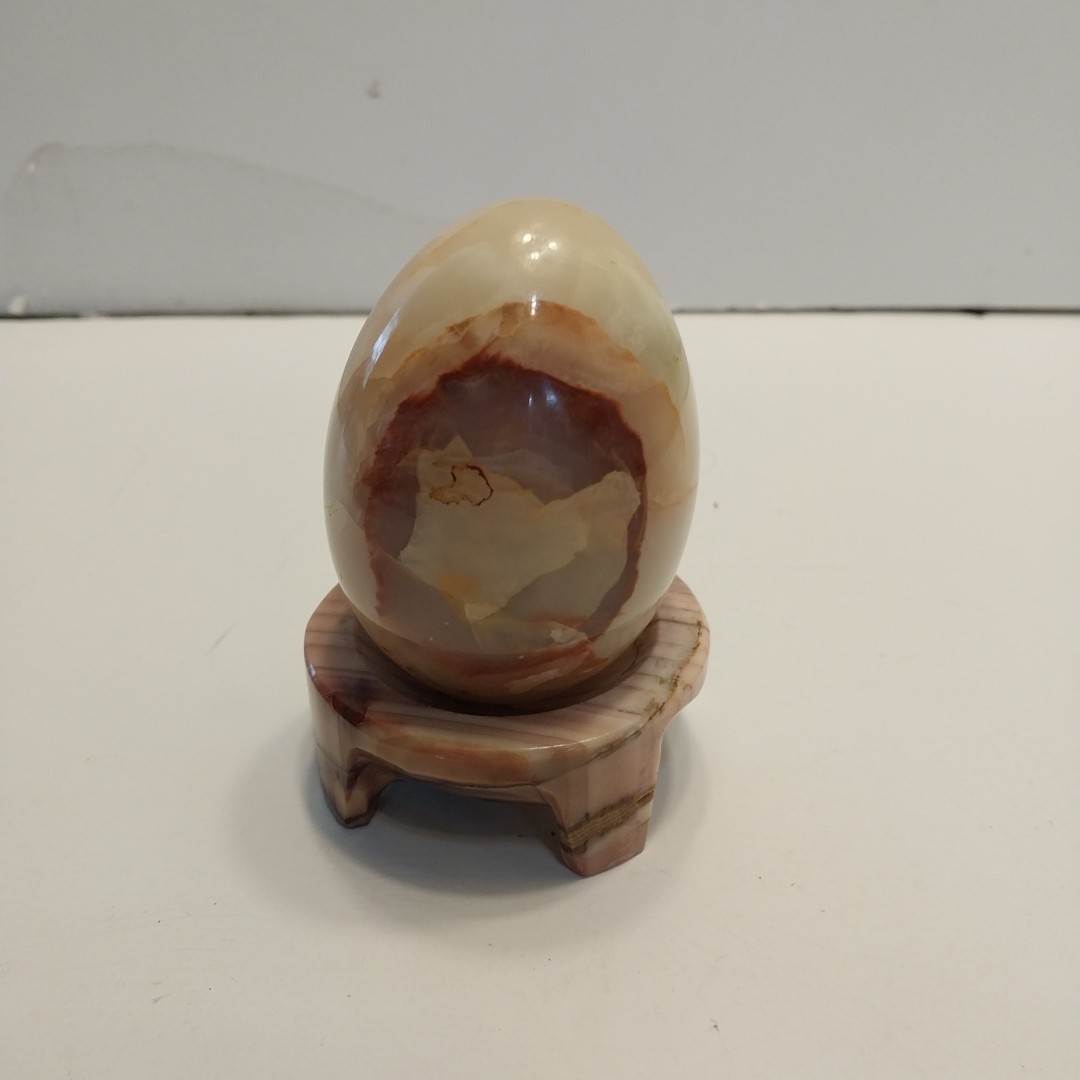 Banded Onix Stone Egg on Matching Footed Stand