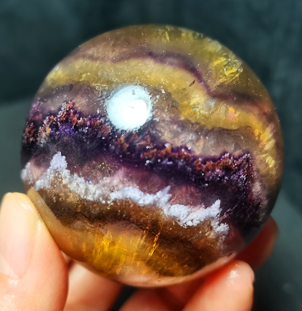 TOP 368g 60mm Natural Colorful Super Seven Fluorite Sphere Ball Healing WD2119