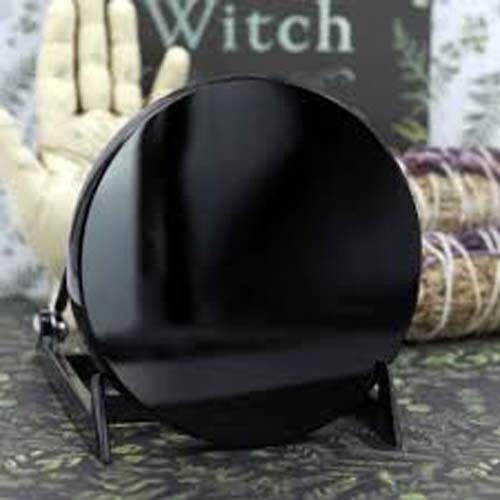 Natural Black Obsidian Mirror Crystal Scrying Plate Home Decoration with Stand