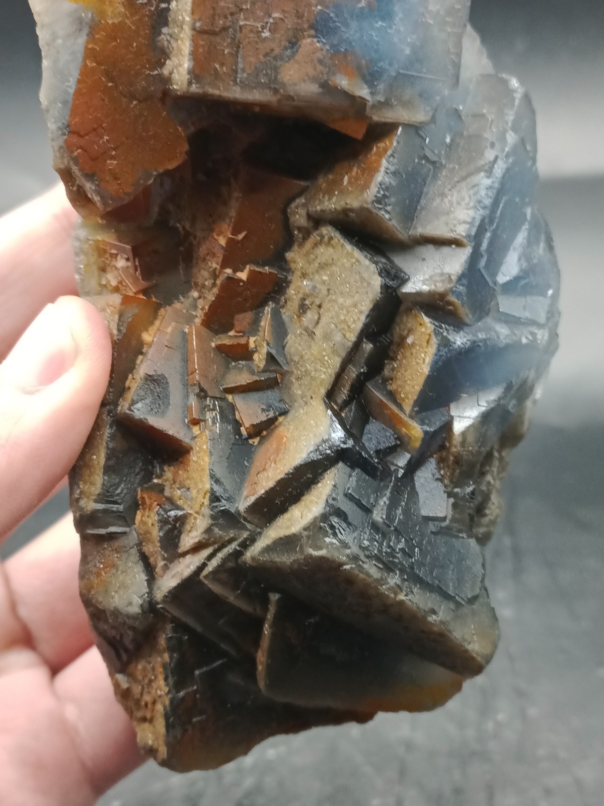 595g Natural Blue Cubic Fluorite Crystal Mineral Specimen Iron Oxide Coated